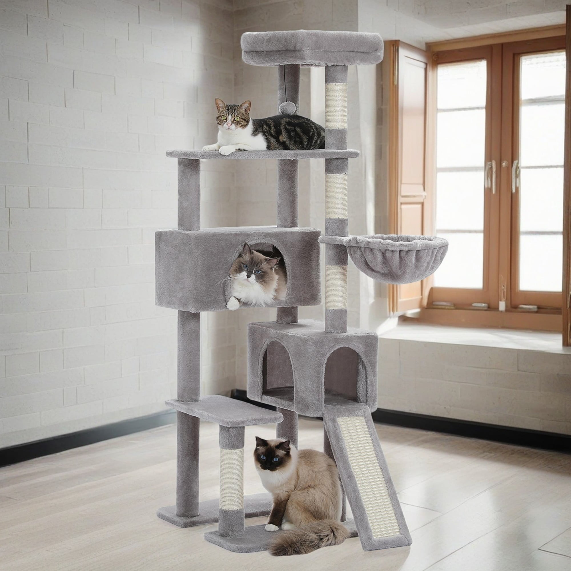 Pefilos 60" Cat Tree for Indoor Cats with Scratching Posts Cat Condo, Cat Tree Tower House, Gray Pefilos 60" Cat Tree for Indoor Cats with Scratching Posts Cat Condo, Cat Tree Tower House, Gray