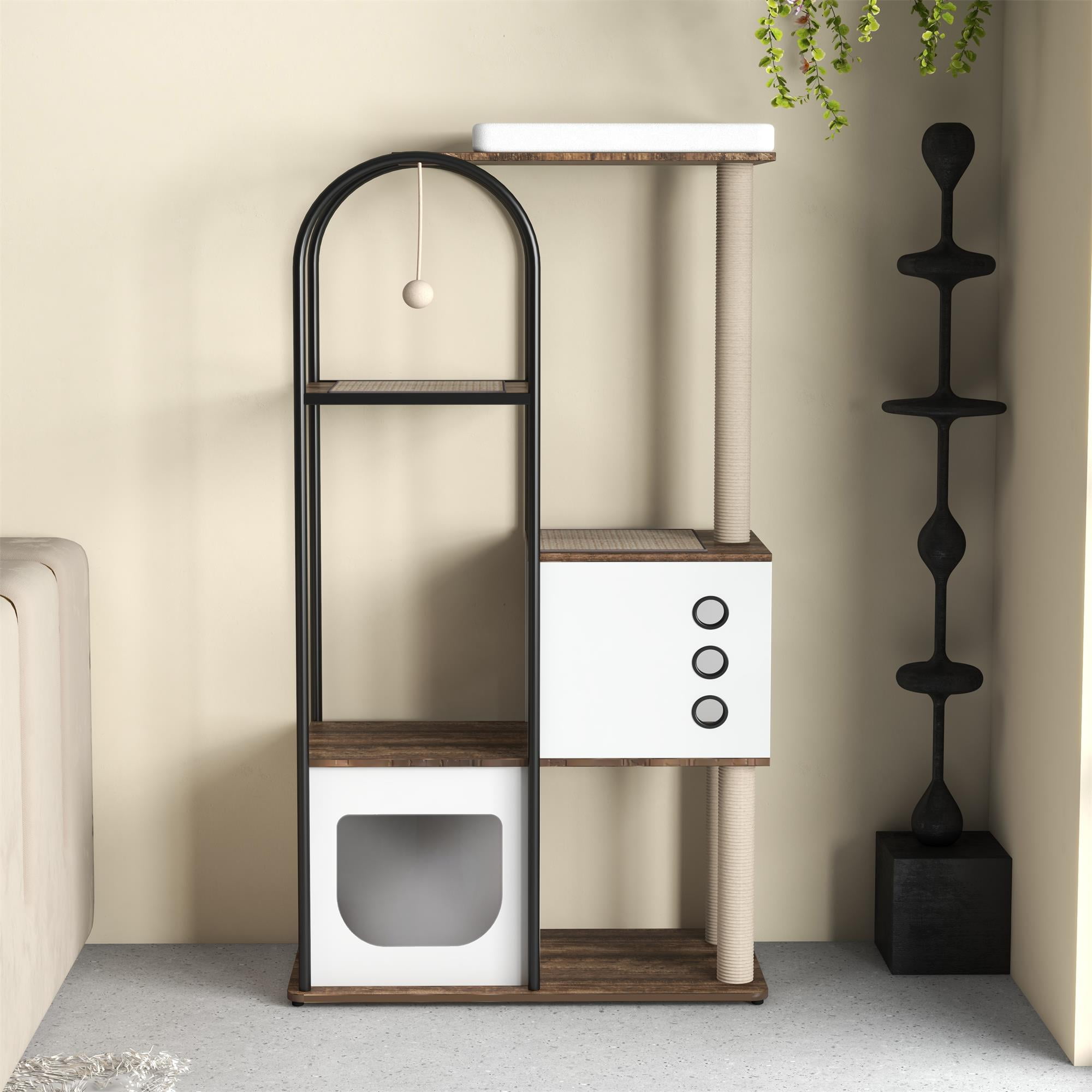 Pefilos 60" Wood Cat Condo for Adult Cats, Cat Tree Tower with Scratcher Post, Climb Cat Tree House for Indoor Cats, White Pefilos 60" Wood Cat Condo for Adult Cats, Cat Tree Tower with Scratcher Post, Climb Cat Tree House for Indoor Cats, White