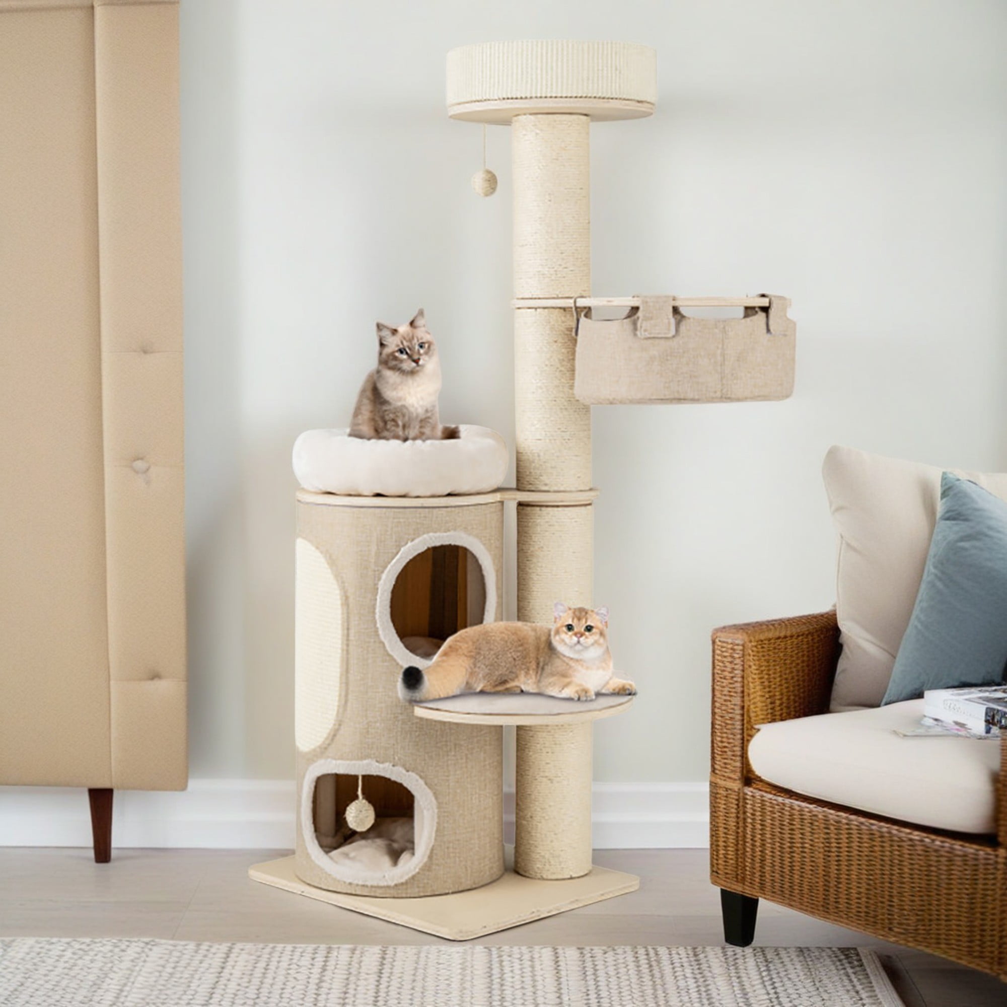 Pefilos 61" Cat Tree Tower for Indoor Cats, Multi-Level Cat Tree House for Big Cats with 2 Storey Cat Condo, Cat Climbing Tower, Beige Pefilos 61" Cat Tree Tower for Indoor Cats, Multi-Level Cat Tree House for Big Cats with 2 Storey Cat Condo, Cat Climbing Tower, Beige