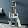 thumbnail image 1 of Pefilos 61" Cat Tree Tower for Indoor Wood Kitten Furniture Cat Condo for Adult Cats Activity Center Play House with Ladder, Gray, 1 of 15