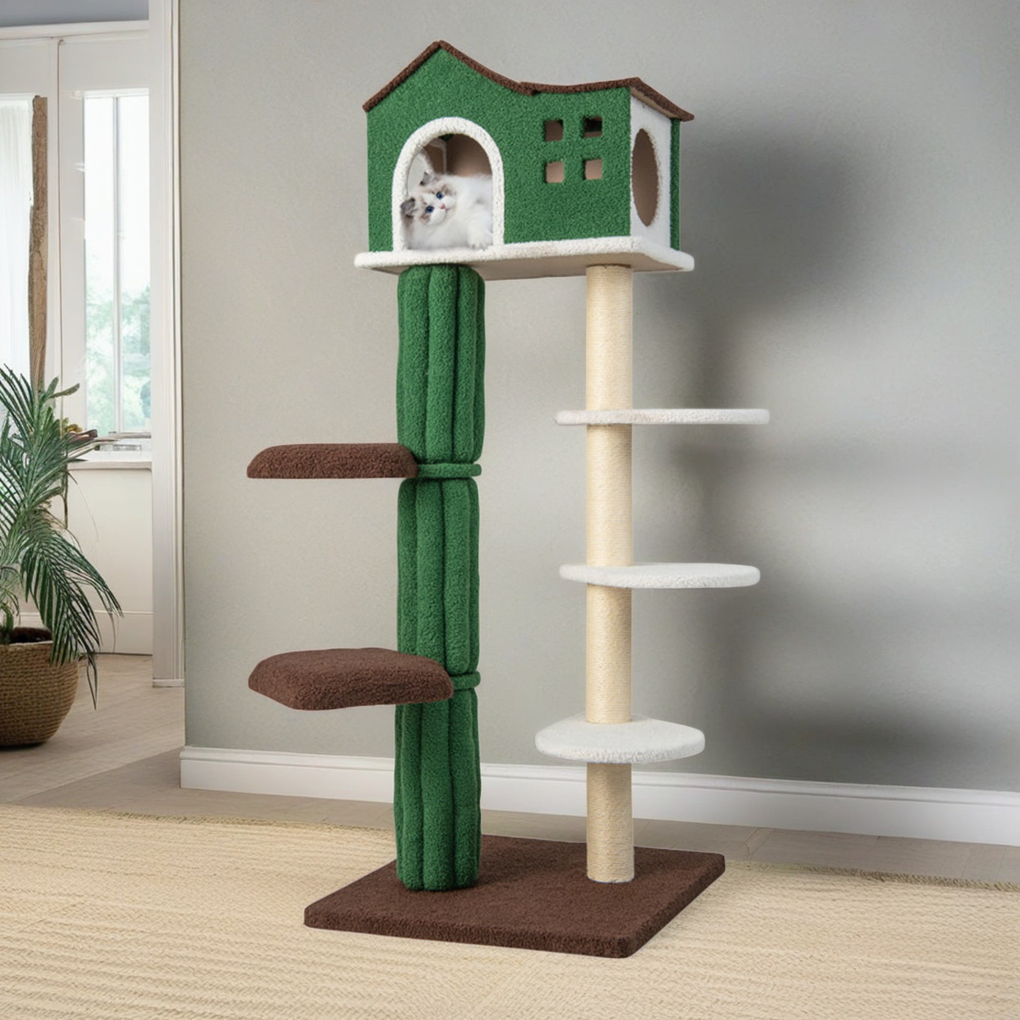 Pefilos 61" Modern Cat Tree Tower for Indoor Cats with Natural Sisal Scratching Posts, Anti-tipping Device, Cat Tree House for Kittens Climb Play, Rest, Green Pefilos 61" Modern Cat Tree Tower for Indoor Cats with Natural Sisal Scratching Posts, Anti-tipping Device, Cat Tree House for Kittens Climb Play, Rest, Green