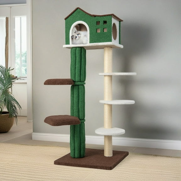 Pefilos 61" Modern Cat Tree Tower for Indoor Cats with Natural Sisal Scratching Posts, Anti-tipping Device, Cat Tree House for Kittens Climb Play, Rest, Green