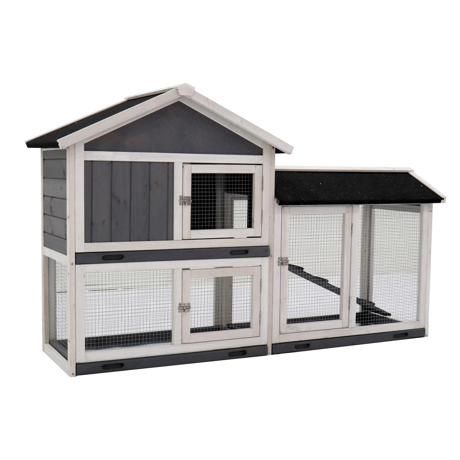 Pefilos 61" Rabbit Hutch, Indoor Outdoor Double Layer Luxury Rabbit Cage with Run, No Leak Tray and Removable Bottom Wire Mesh, Gray Pefilos 61" Rabbit Hutch, Indoor Outdoor Double Layer Luxury Rabbit Cage with Run, No Leak Tray and Removable Bottom Wire Mesh, Gray