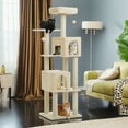 thumbnail image 1 of Pefilos 62" Cat Tree for Indoor Cats, Modern Cat Tree Tower with 2 Spacious Condos, Scratching Pad, 4 Cat Scratching Posts, 2 Top Perches, 2 Pompoms, Beige, 1 of 9
