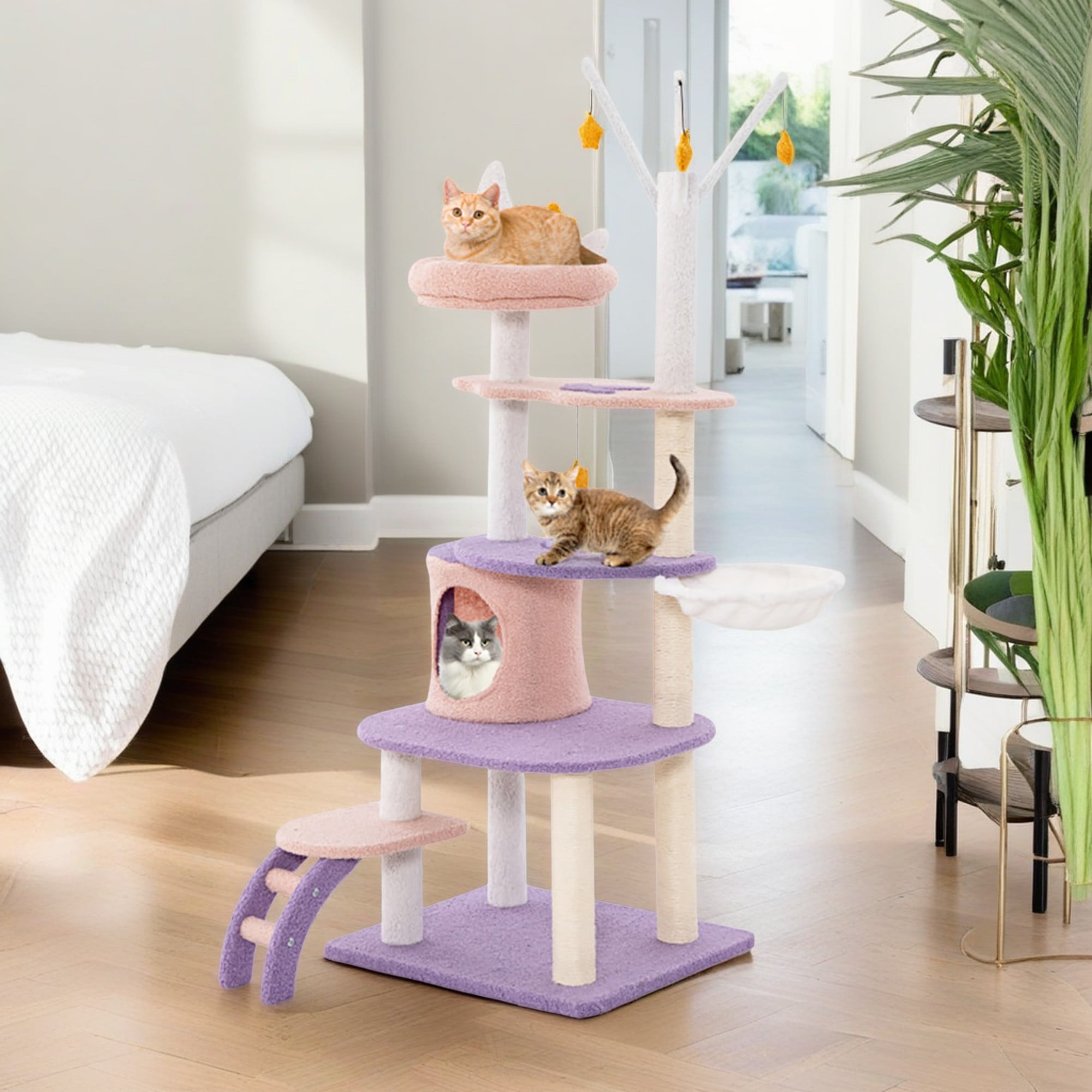 Pefilos 62" Cat Tree Tower with Scratching Posts, Cat Condo with Padded Plush Perch, Multi-Platform for Jump Cat Tree House, Purple Pefilos 62" Cat Tree Tower with Scratching Posts, Cat Condo with Padded Plush Perch, Multi-Platform for Jump Cat Tree House, Purple