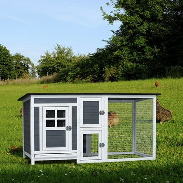 Pefilos 62" Outdoor Rabbit Hutch Indoor Poultry Cage Small Animal House with Running Cage, Weatherproof Bunny Cage, Gray