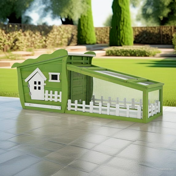 Pefilos 62" Outdoor Rabbit Hutch, Wood Chicken Coops with Pull Out Tray, Pet Cages for Small Animals, Green