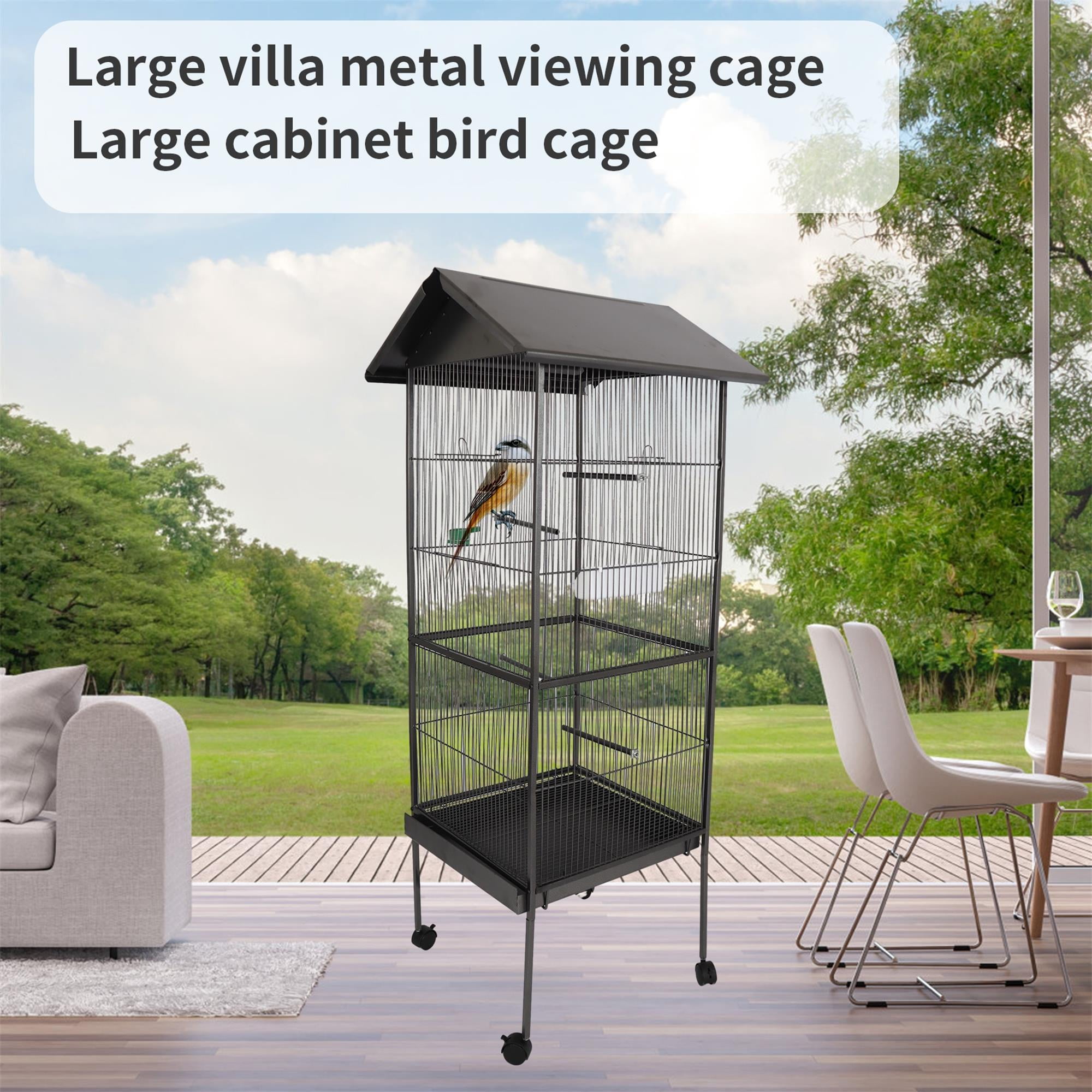 Pefilos 63" Bird Cage for Parakeets, Green Cheek Conures, Pigeons, Indoor Bird Aviaries with Rolling Stand, Metal Bird Aviaries Bird's Nest, Gray Pefilos 63" Bird Cage for Parakeets, Green Cheek Conures, Pigeons, Indoor Bird Aviaries with Rolling Stand, Metal Bird Aviaries Bird's Nest, Gray