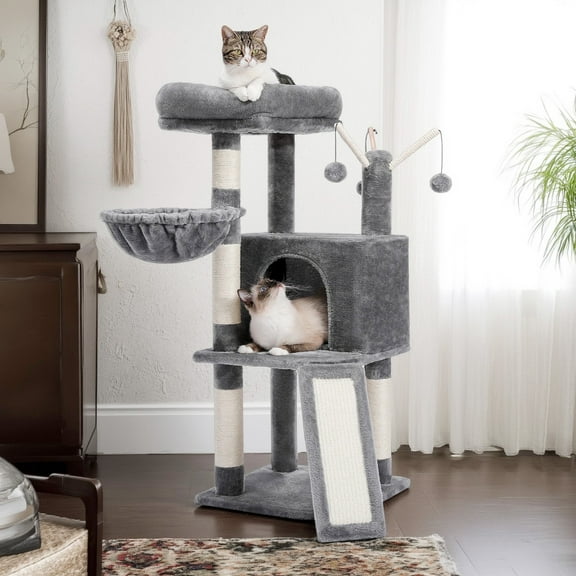 Pefilos 41" Cat Tree Tower for Indoor Cats, Multi-Level Cat Condo House with Cozy Plush Perches Cats Play House, Gray