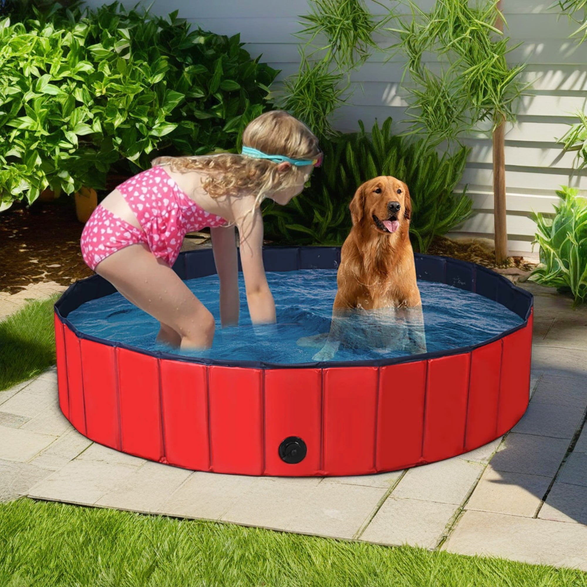 Pefilos 63" Large Pet Pool Bathing Tub Foldable Dog Pool Outside Kiddie Pool for Dogs Cats and Kids, Red, L Pefilos 63" Large Pet Pool Bathing Tub Foldable Dog Pool Outside Kiddie Pool for Dogs Cats and Kids, Red, L