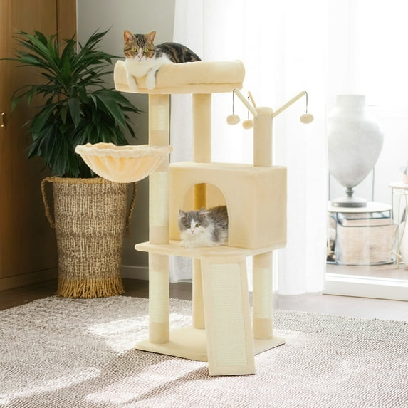 Pefilos 41" Cat Tree Tower for Indoor Cats, Multi-Level Cat Condo House with Cozy Plush Perches Cats Play House, Beige