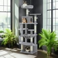 thumbnail image 1 of Pefilos 64" Modern Cat Tree Tower for Indoor Cats, Cat Condo with Sisal Scratching Post, Hammock and Top Perch, Gray, 1 of 8