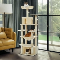 Pefilos 64" Multi-Level Cat Tree Tower with Sisal Scratching Posts, Cat Condo with Hammock and Top Perch for Indoor Cats, Beige