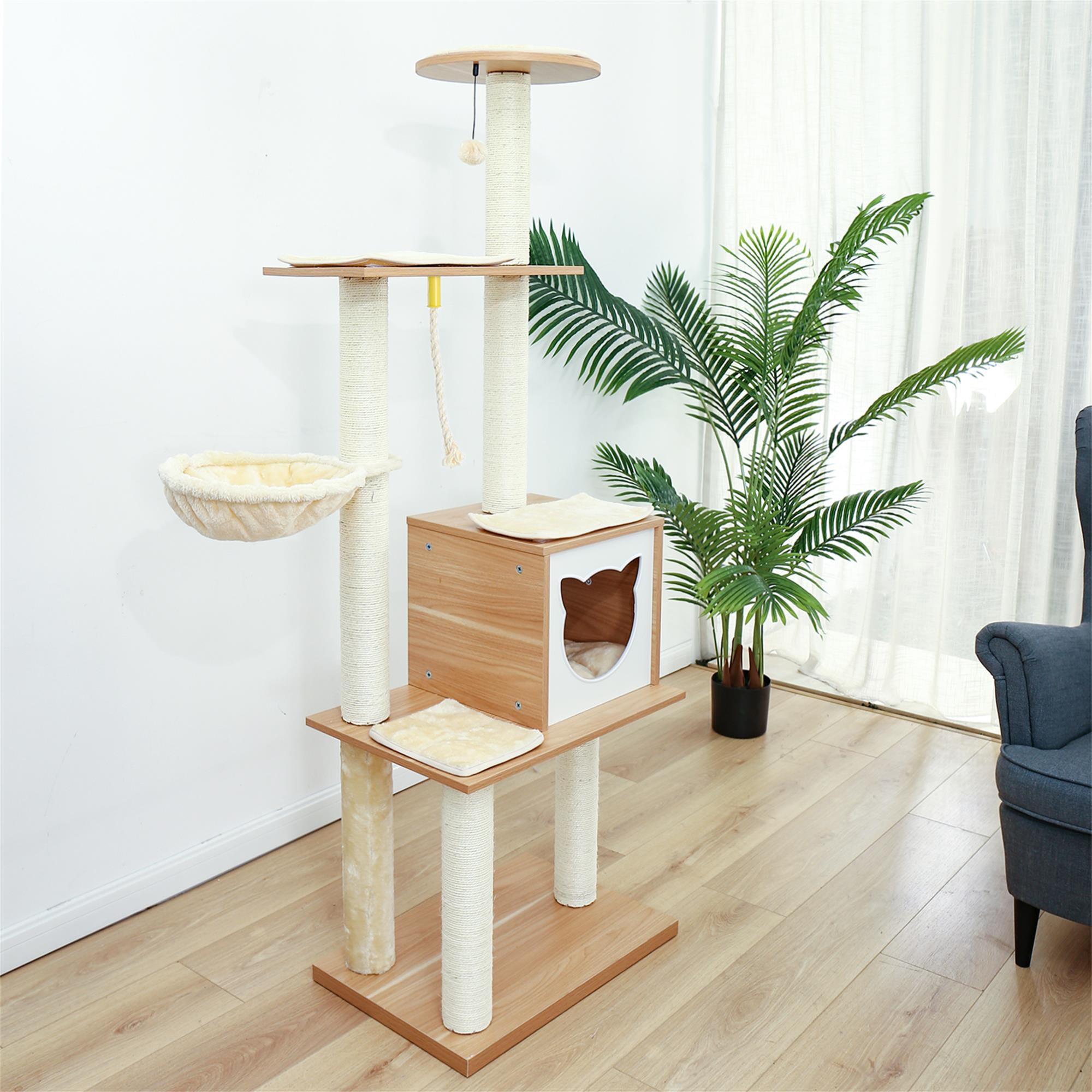 Pefilos 64" Wood Cat Tree Tower for Indoor Cats, Multi-Level Cat Condos for Big Cats with Scratching Posts, Beige Pefilos 64" Wood Cat Tree Tower for Indoor Cats, Multi-Level Cat Condos for Big Cats with Scratching Posts, Beige