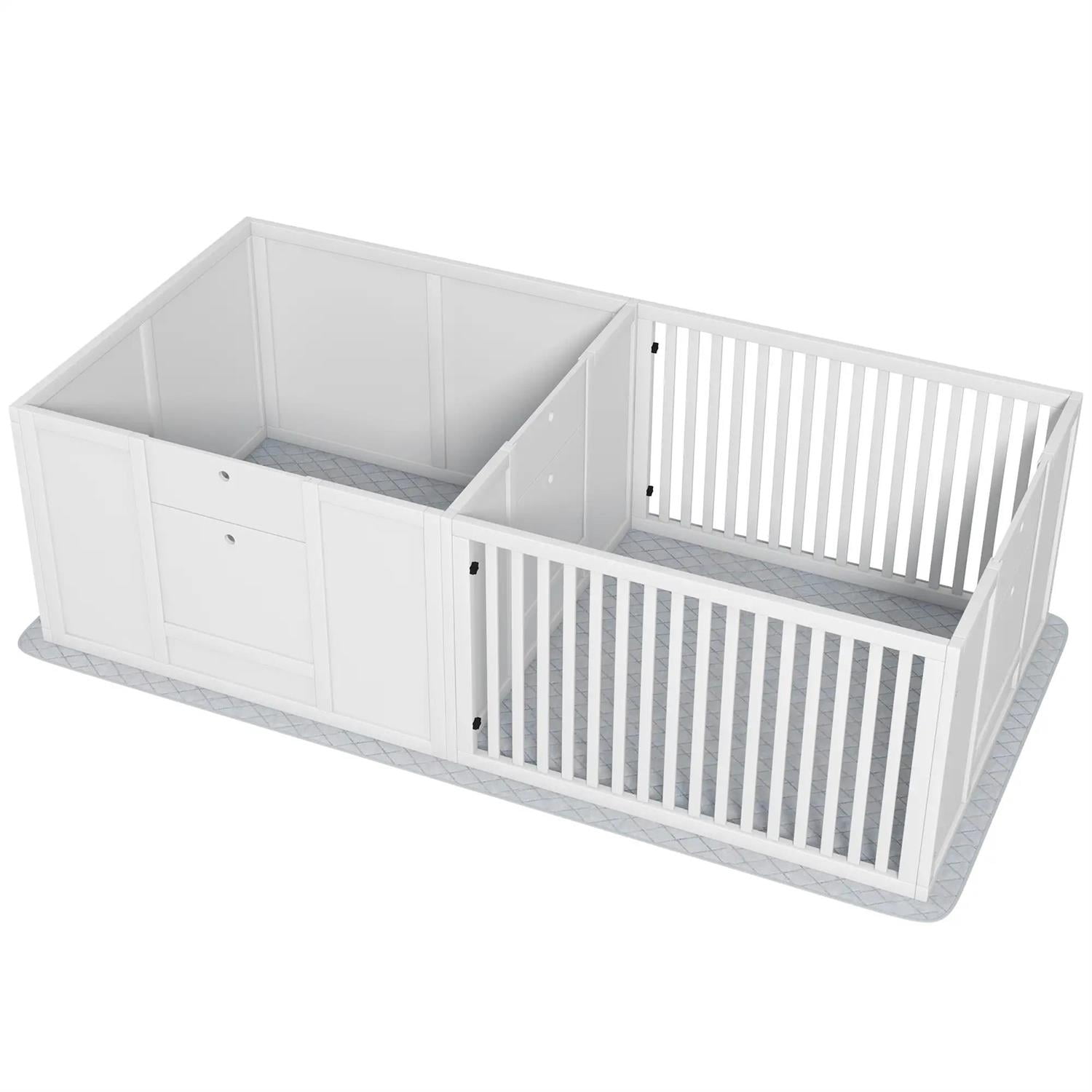 Pefilos 65" Indoors Puppies Whelping Box for Large Breed Dogs, Puppy Playpen with Waterproof Pee Pad & Adjustable Door, Waterproof & Rustproof Whelping Pen, White