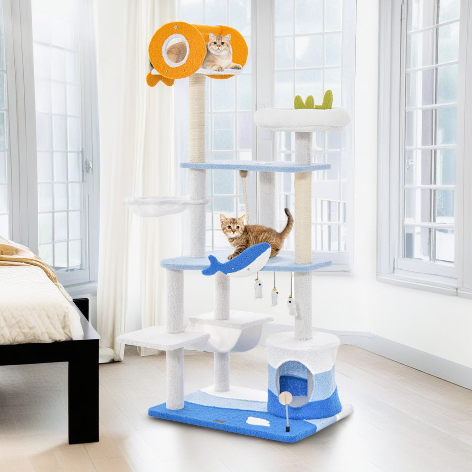 Pefilos 66" Cat Tree Tower with Scratching Posts, Cat Condo with Padded Plush Perch, Multi-Platform for Jump Cat Tree House, Blue Pefilos 66" Cat Tree Tower with Scratching Posts, Cat Condo with Padded Plush Perch, Multi-Platform for Jump Cat Tree House, Blue