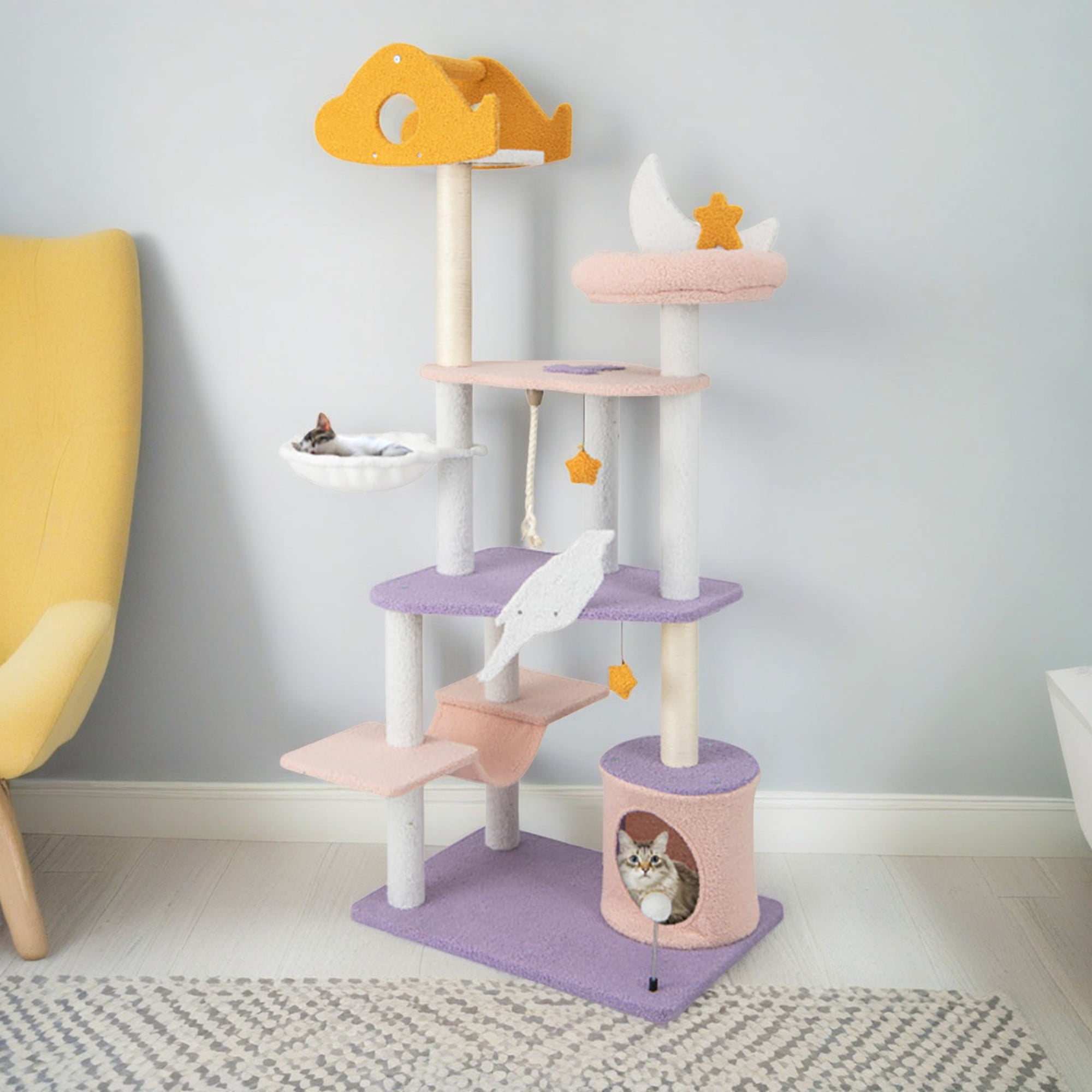 Pefilos 66" Cat Tree Tower with Scratching Posts, Cat Condo with Padded Plush Perch, Multi-Platform for Jump Cat Tree House, Purple Pefilos 66" Cat Tree Tower with Scratching Posts, Cat Condo with Padded Plush Perch, Multi-Platform for Jump Cat Tree House, Purple