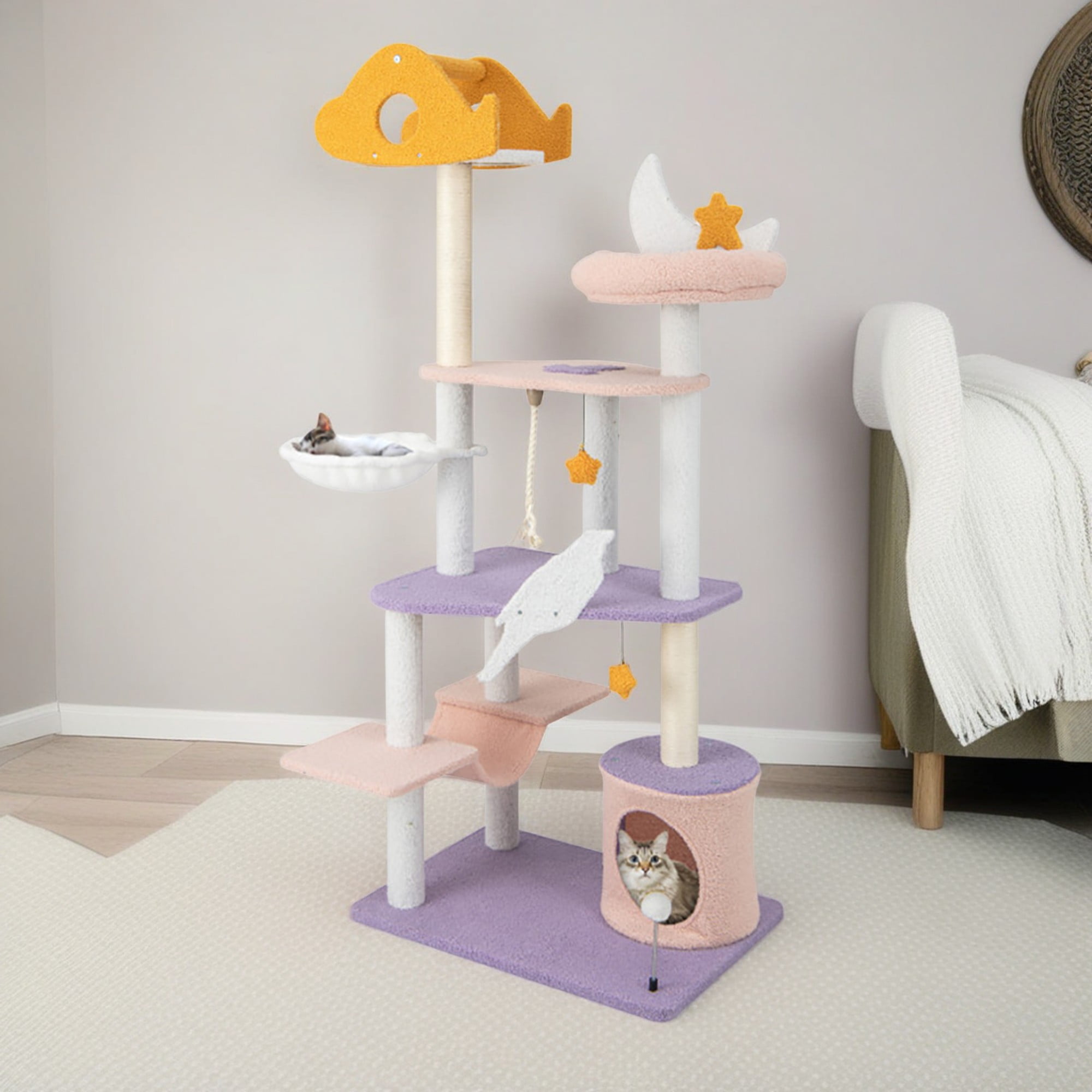 Pefilos 66" Cute Cat Tree Tower for Indoor Cats, Moon and Star Cat Condo with Sisal Scratching Posts, Plush Perches, Kitten Cat Tree Tower Activity Center, Purple Pefilos 66" Cute Cat Tree Tower for Indoor Cats, Moon and Star Cat Condo with Sisal Scratching Posts, Plush Perches, Kitten Cat Tree Tower Activity Center, Purple