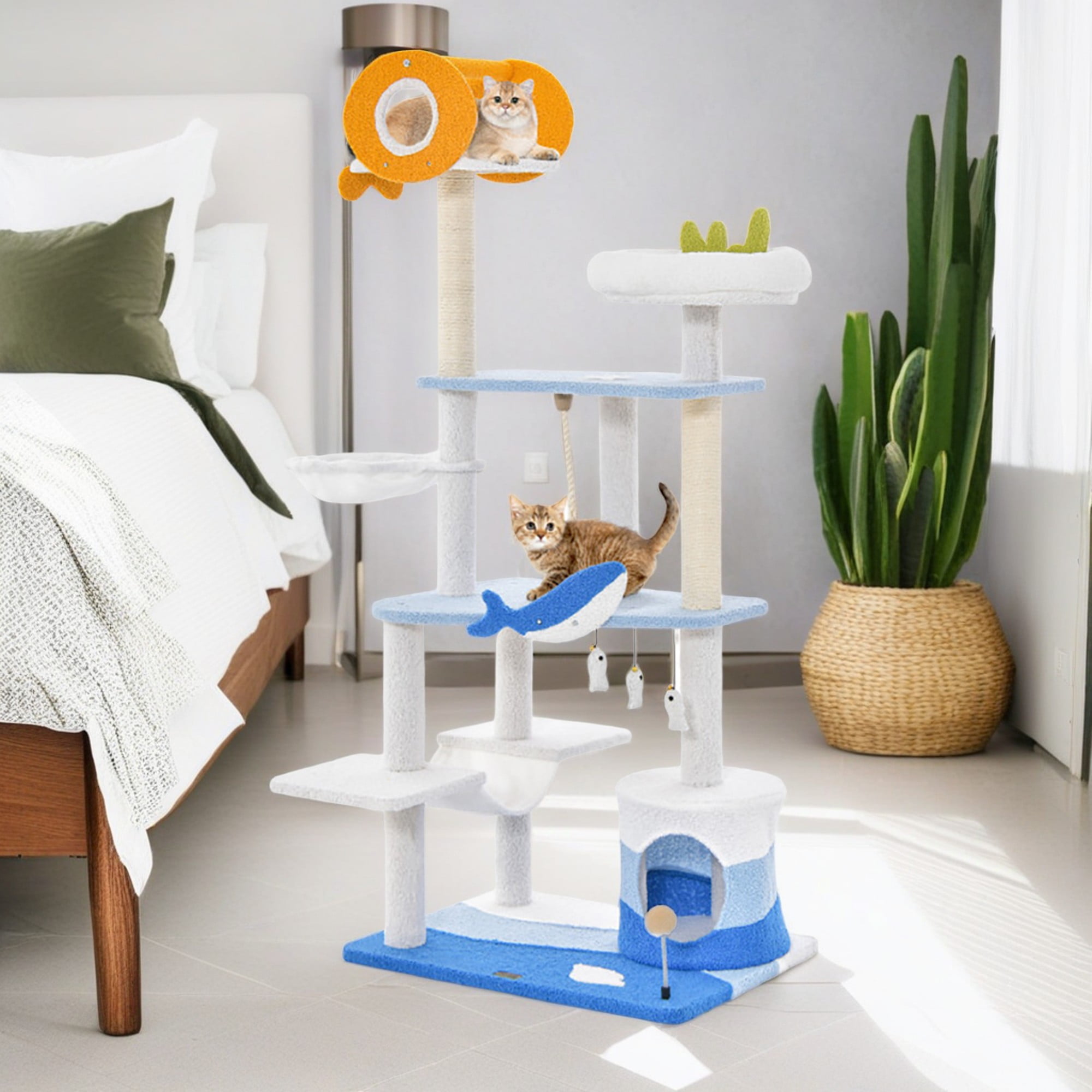 Pefilos 66" Cute Cat Tree Tower for Indoor Cats, Ocean World Cat Condo with Sisal Scratching Posts, Plush Perches, Kitten Cat Tree Tower Activity Center, Blue Pefilos 66" Cute Cat Tree Tower for Indoor Cats, Ocean World Cat Condo with Sisal Scratching Posts, Plush Perches, Kitten Cat Tree Tower Activity Center, Blue