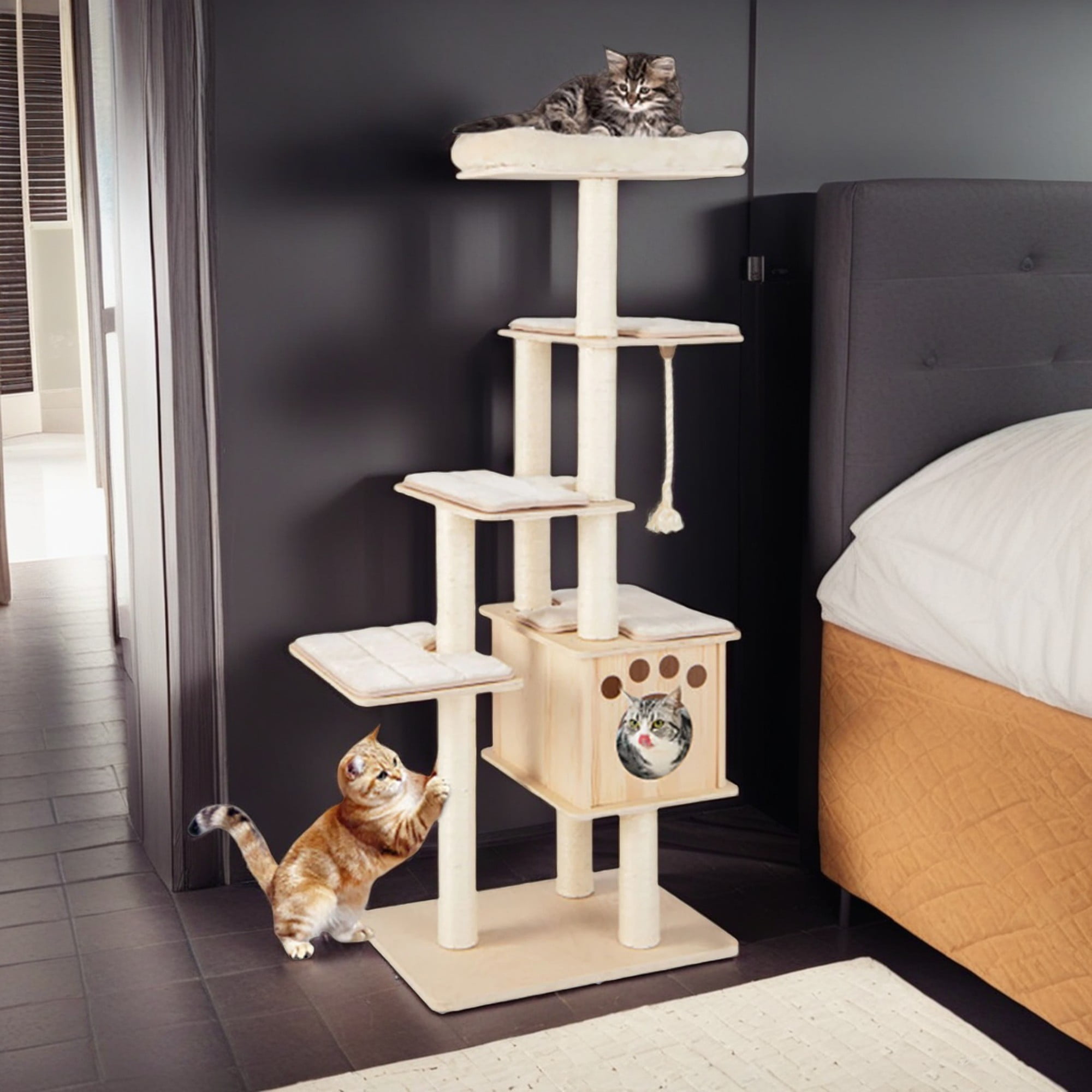 Pefilos 67" Cat Tree Tower for Indoor Cats, Cat Tree House with Top Perch, Sisal Rope Scratching Posts, Beige Pefilos 67" Cat Tree Tower for Indoor Cats, Cat Tree House with Top Perch, Sisal Rope Scratching Posts, Beige