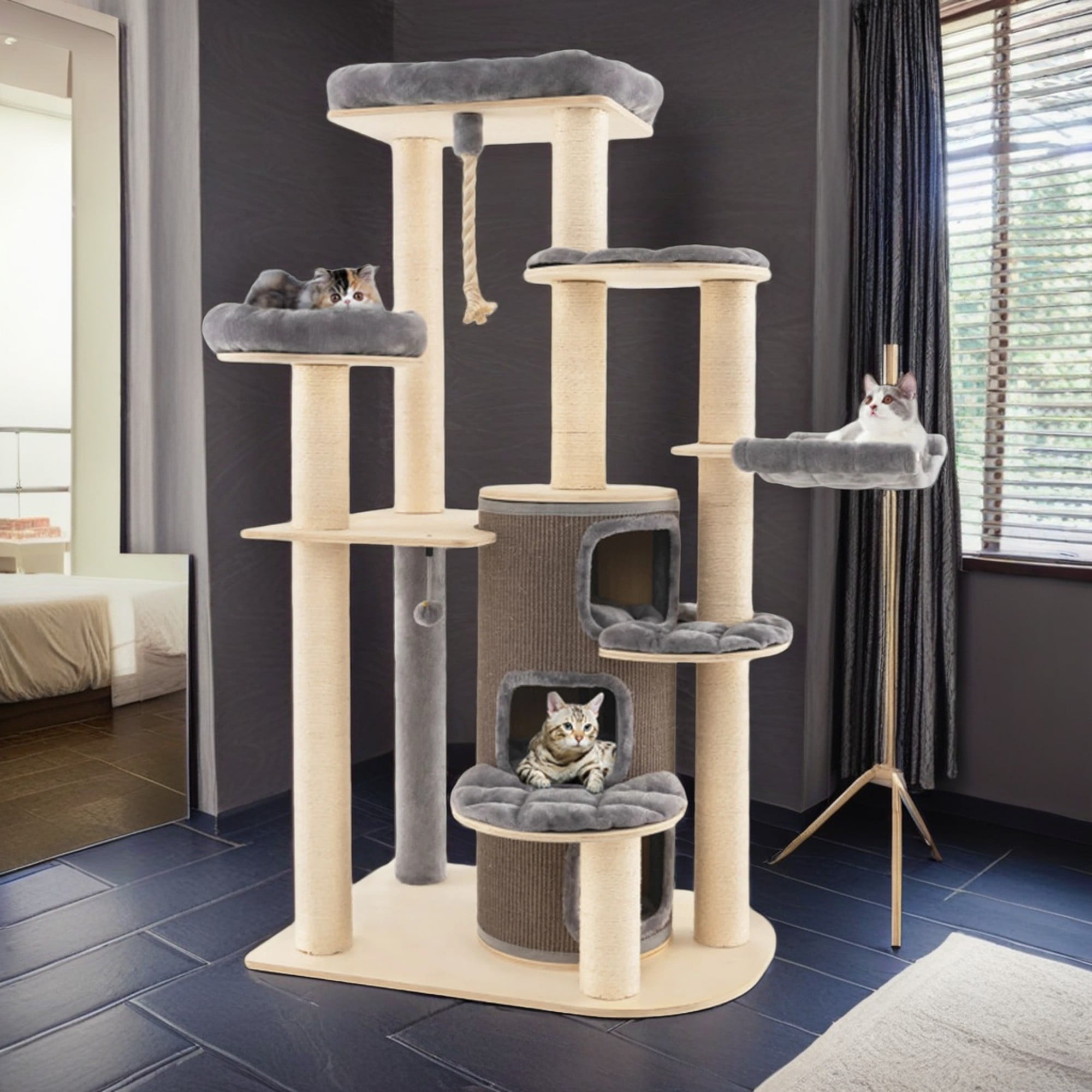 Pefilos 67" Cat Tree Tower for Indoor Cats, Multi-Level Cat Tree House with 3-Story Cat Condo, Top Perch, Sisal Rope Scratching Posts, Gray Pefilos 67" Cat Tree Tower for Indoor Cats, Multi-Level Cat Tree House with 3-Story Cat Condo, Top Perch, Sisal Rope Scratching Posts, Gray