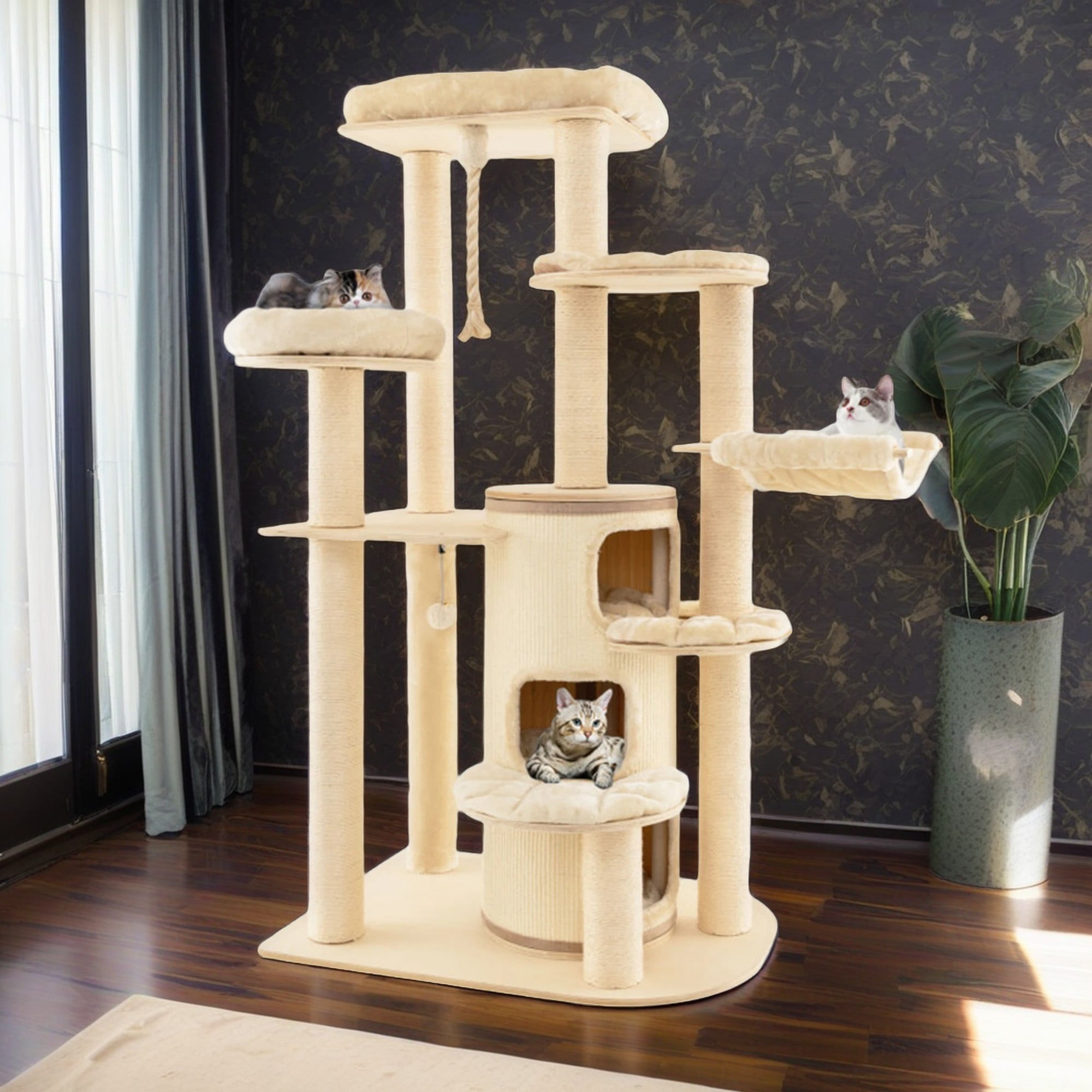 Pefilos 67" Modern Cat Tree Tower for Indoor Cats, Multi-Level Cat Condo with Scratching Post and Removable Pads for Small Large Cats, Beige Pefilos 67" Modern Cat Tree Tower for Indoor Cats, Multi-Level Cat Condo with Scratching Post and Removable Pads for Small Large Cats, Beige