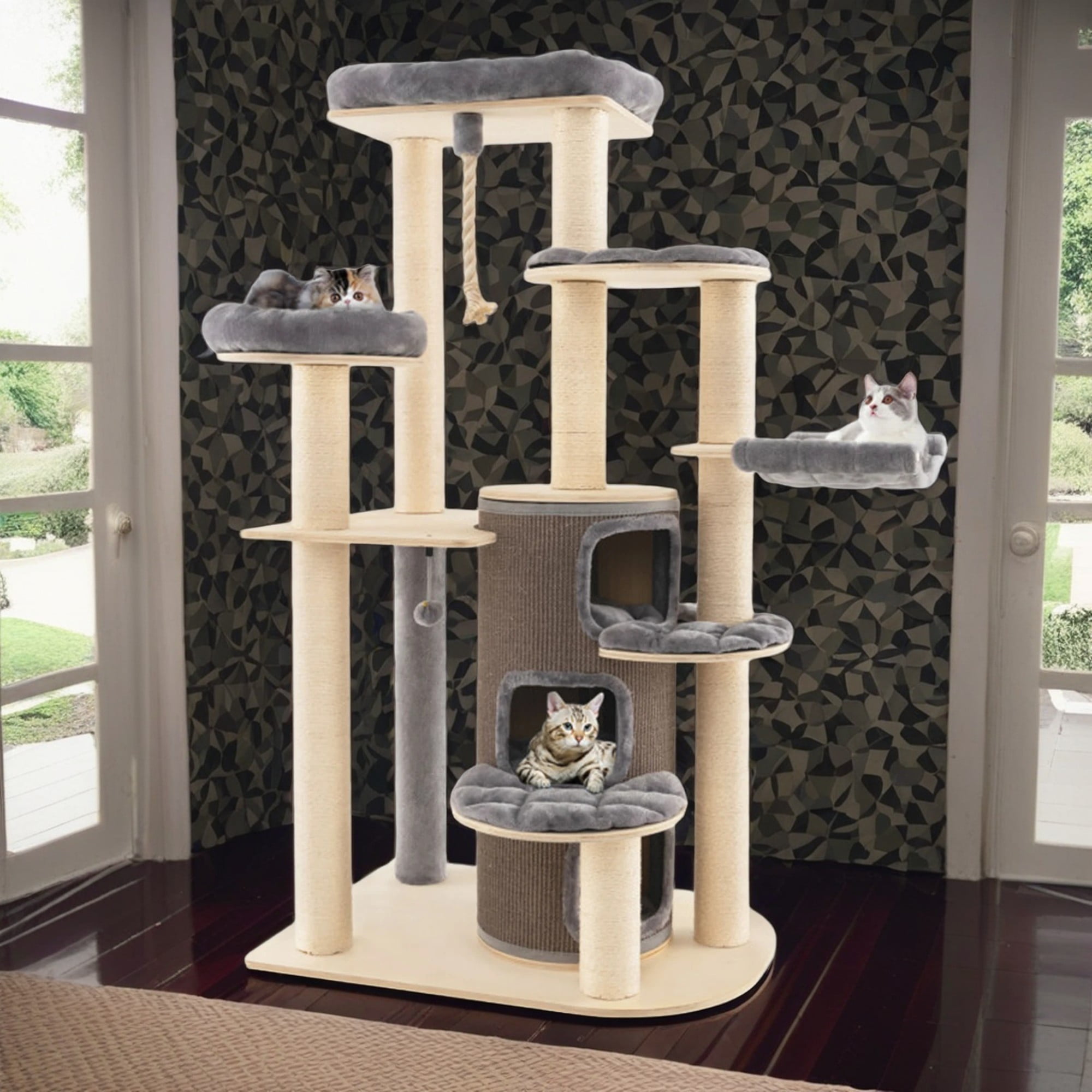 Pefilos 67" Modern Cat Tree Tower for Indoor Cats, Multi-Level Cat Condo with Scratching Post and Removable Pads for Small Large Cats, Gray Pefilos 67" Modern Cat Tree Tower for Indoor Cats, Multi-Level Cat Condo with Scratching Post and Removable Pads for Small Large Cats, Gray