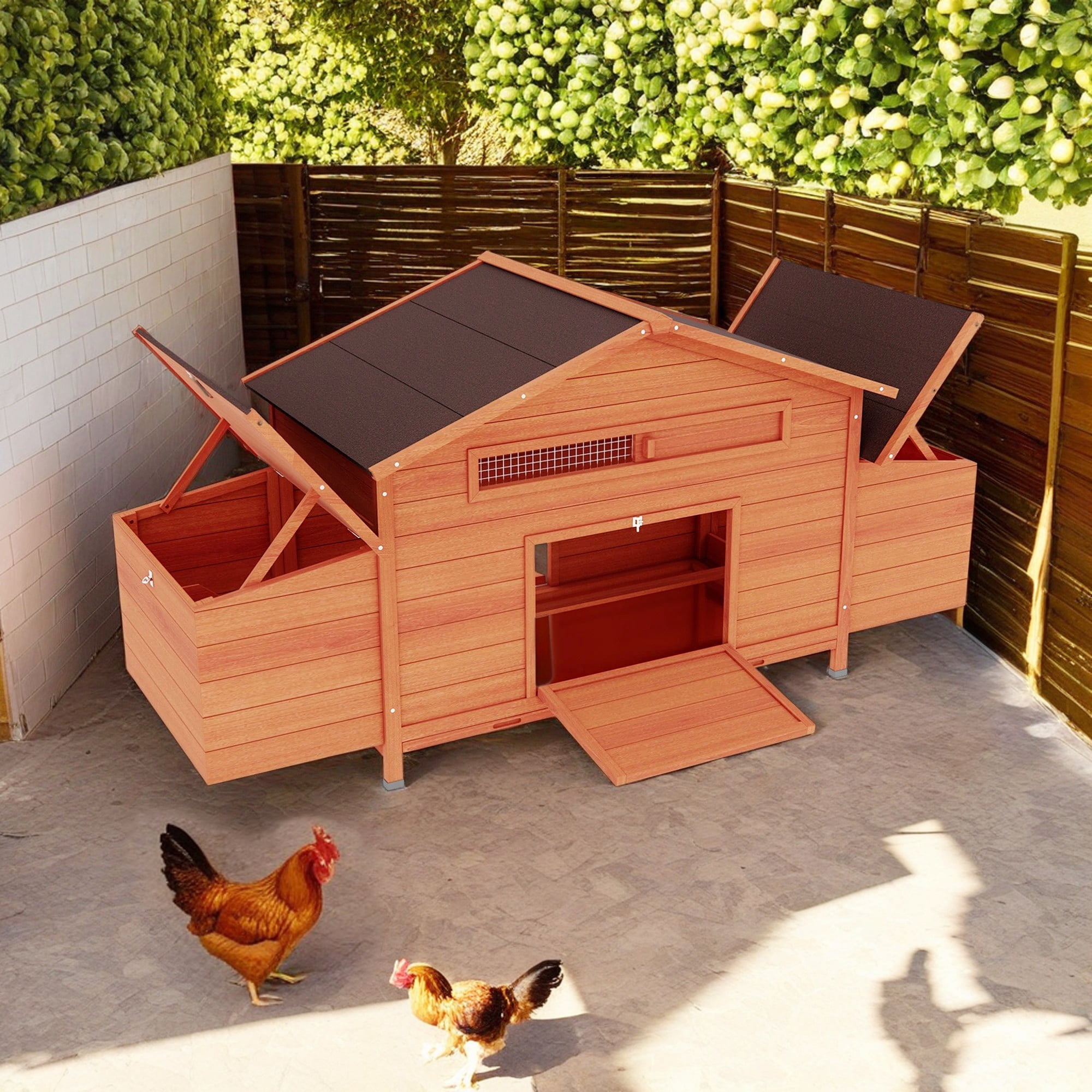 Pefilos 67" Wood Chicken Coop for Outdoor with Water-Resistant Roofs, Large Hen House with Nest Boxes, Rabbit Hutch Poultry Cage, Orange