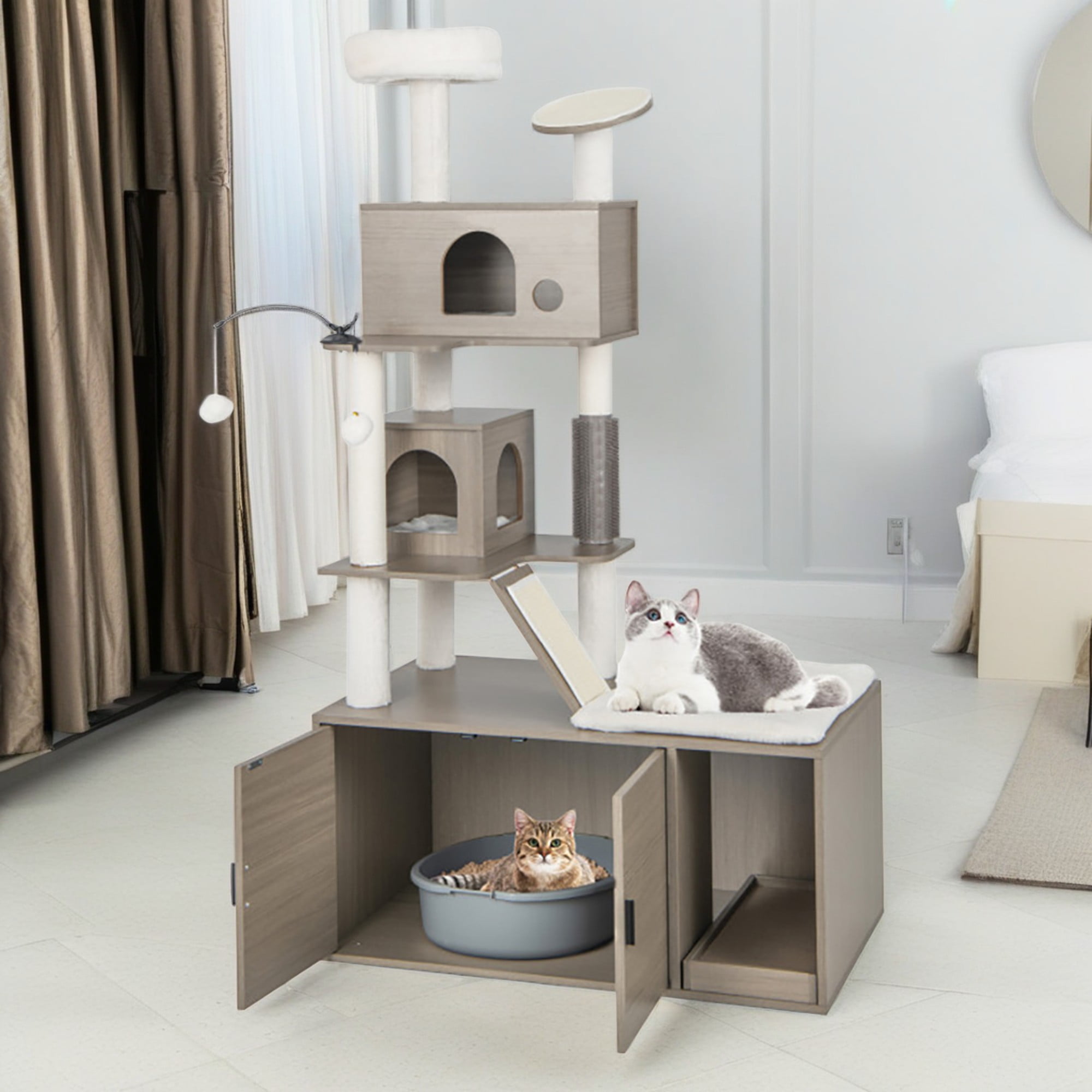 Pefilos 68" Cat Tree Tower with Litter Box Enclosure, 2-in-1 Modern Cat Tower, Cat Condo with Scratching Posts and Board, Gray Pefilos 68" Cat Tree Tower with Litter Box Enclosure, 2-in-1 Modern Cat Tower, Cat Condo with Scratching Posts and Board, Gray