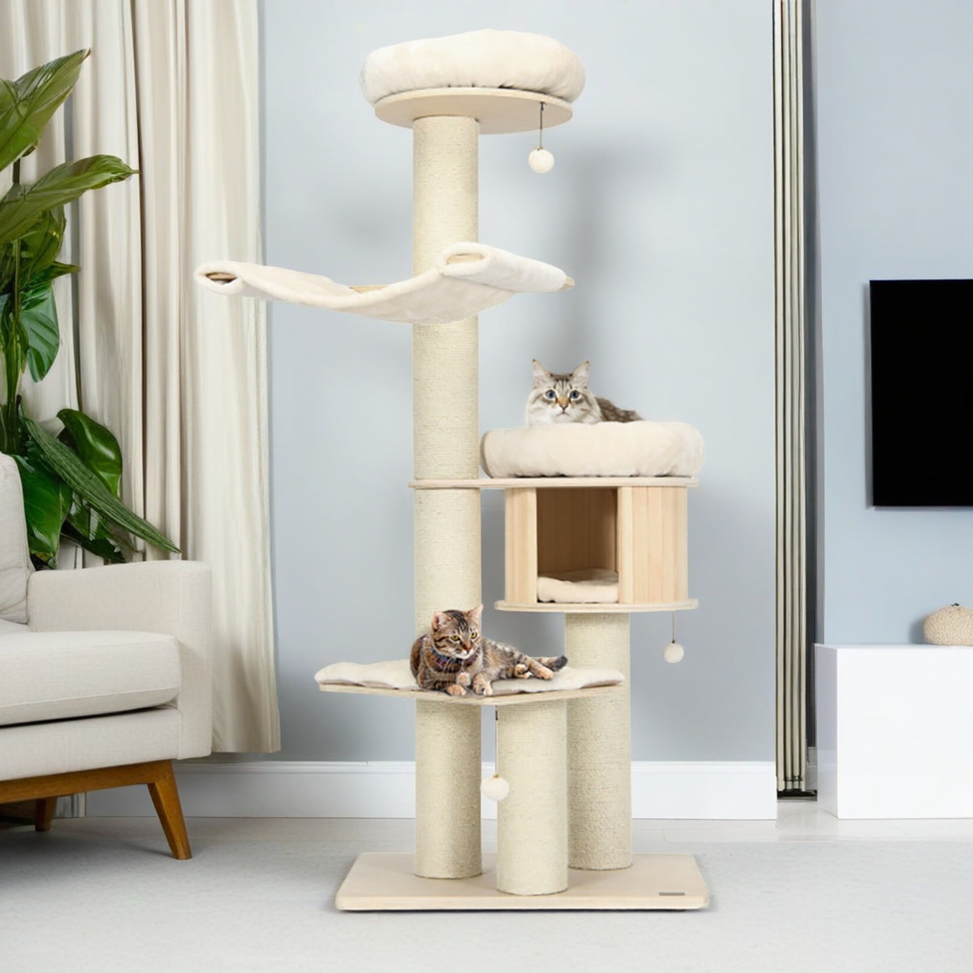 Pefilos 68" Modern Cat Tree Tower for Indoor Cats, Large Wood Cat Condo with Scratching Post and Removable Pads for Small Large Cats, Beige Pefilos 68" Modern Cat Tree Tower for Indoor Cats, Large Wood Cat Condo with Scratching Post and Removable Pads for Small Large Cats, Beige