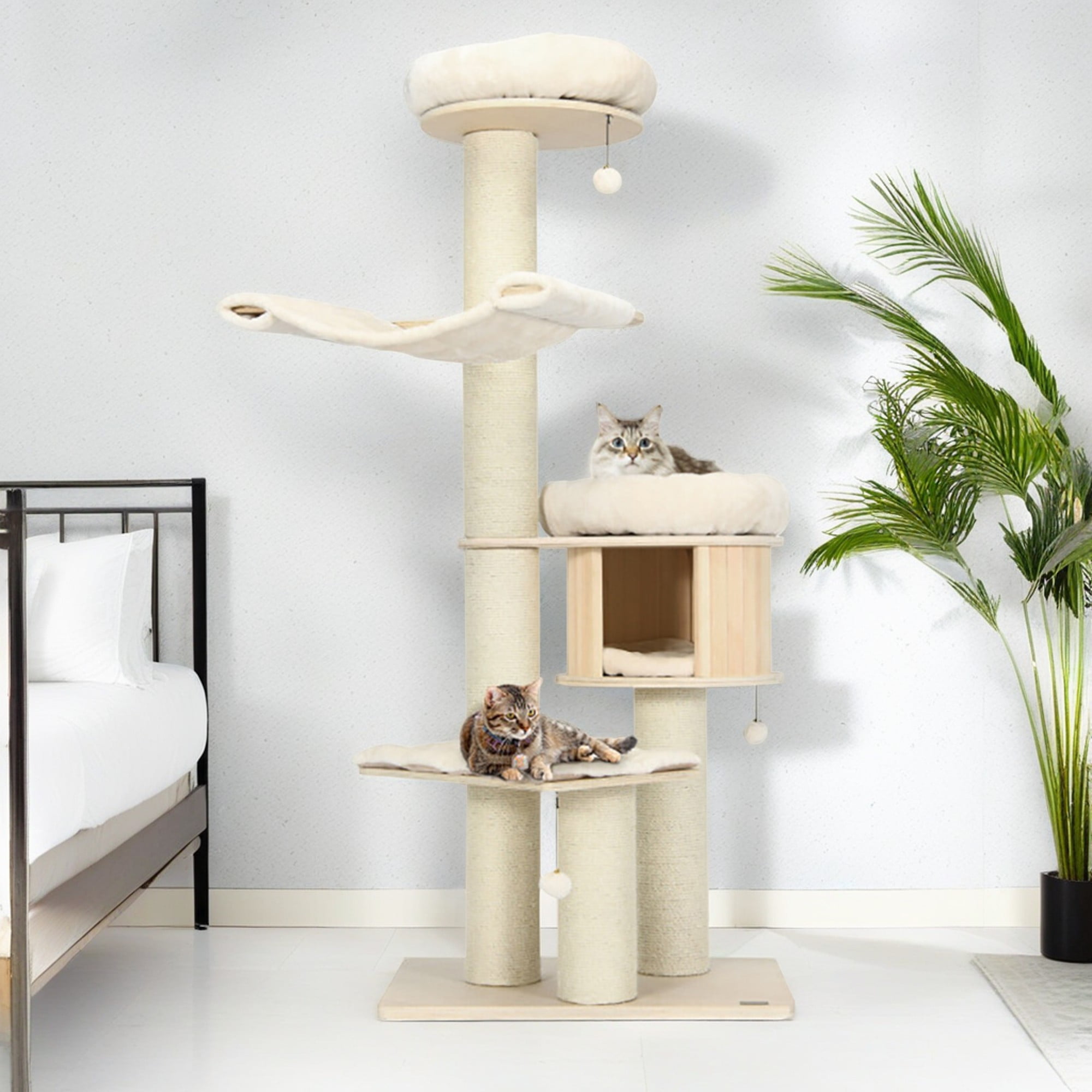 Pefilos 68" Wood Cat Tree Tower for Indoor Cats, Multi-Level Cat Condo with Scratching Posts, Perch, Washable Removable Cushions, Cat Furniture, Beige Pefilos 68" Wood Cat Tree Tower for Indoor Cats, Multi-Level Cat Condo with Scratching Posts, Perch, Washable Removable Cushions, Cat Furniture, Beige