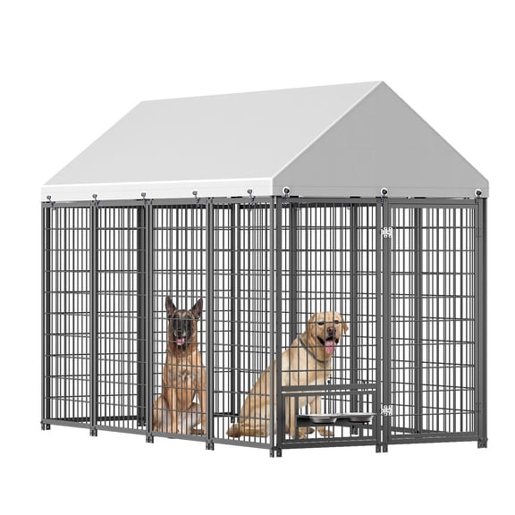 Pefilos 7.94x4.13x5.95FT Spacious Metal Dog Kennel, Roof Cover, Weatherproof Run Cage & Secure Fence for Backyard, Black