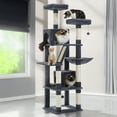 thumbnail image 1 of Pefilos 70" Cat Tree Tower for Indoor Cats, Multi-Level Cat Tree House Cat Scratching Post with 2 Perches, 2 Cat Condos, Hammock and 2 Pompoms, Dark Gray, 1 of 7