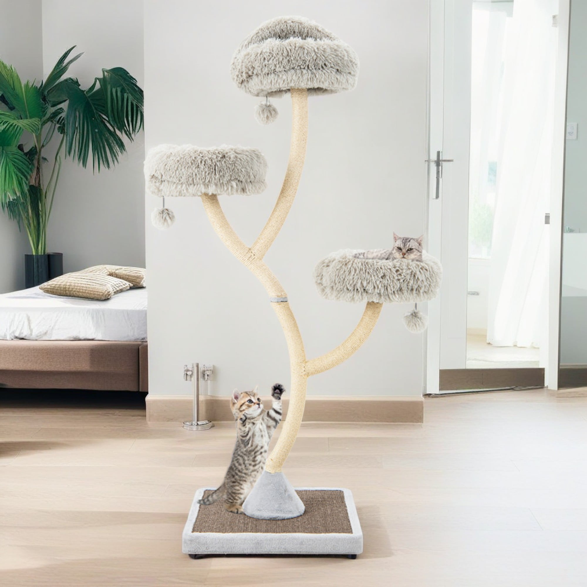 Pefilos 70" Cat Tree with Scratching Post, Cat Tower with Padded Plush Perch and Dangling Balls, Multi-Platform for Jump, Gray Pefilos 70" Cat Tree with Scratching Post, Cat Tower with Padded Plush Perch and Dangling Balls, Multi-Platform for Jump, Gray