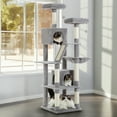 thumbnail image 1 of Pefilos 70" Large Cat Tree for Indoor Cats, Multi-Level Cat Tower Cat Scratching Post with 2 Perches, 2 Condos, Hammock and 2 Pompoms, Gray, 1 of 9