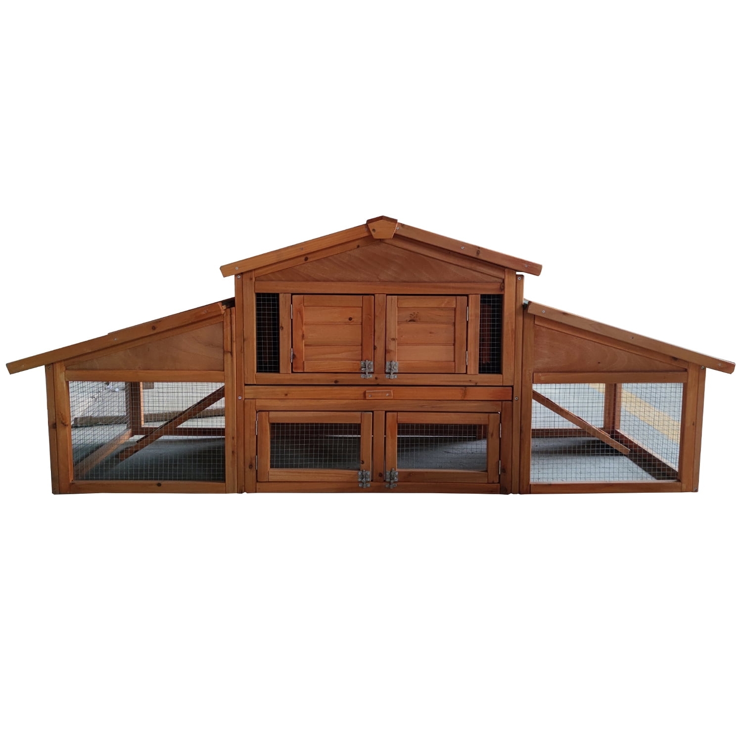 Pefilos 70" Large Wooden Outdoor Rabbit Hutch Chicken Coop with Ramp, Weatherproof Roof, UV Resistant, Indoor Outdoor Double Layer Luxury Pet Cage, Natural Pefilos 70" Large Wooden Outdoor Rabbit Hutch Chicken Coop with Ramp, Weatherproof Roof, UV Resistant, Indoor Outdoor Double Layer Luxury Pet Cage, Natural