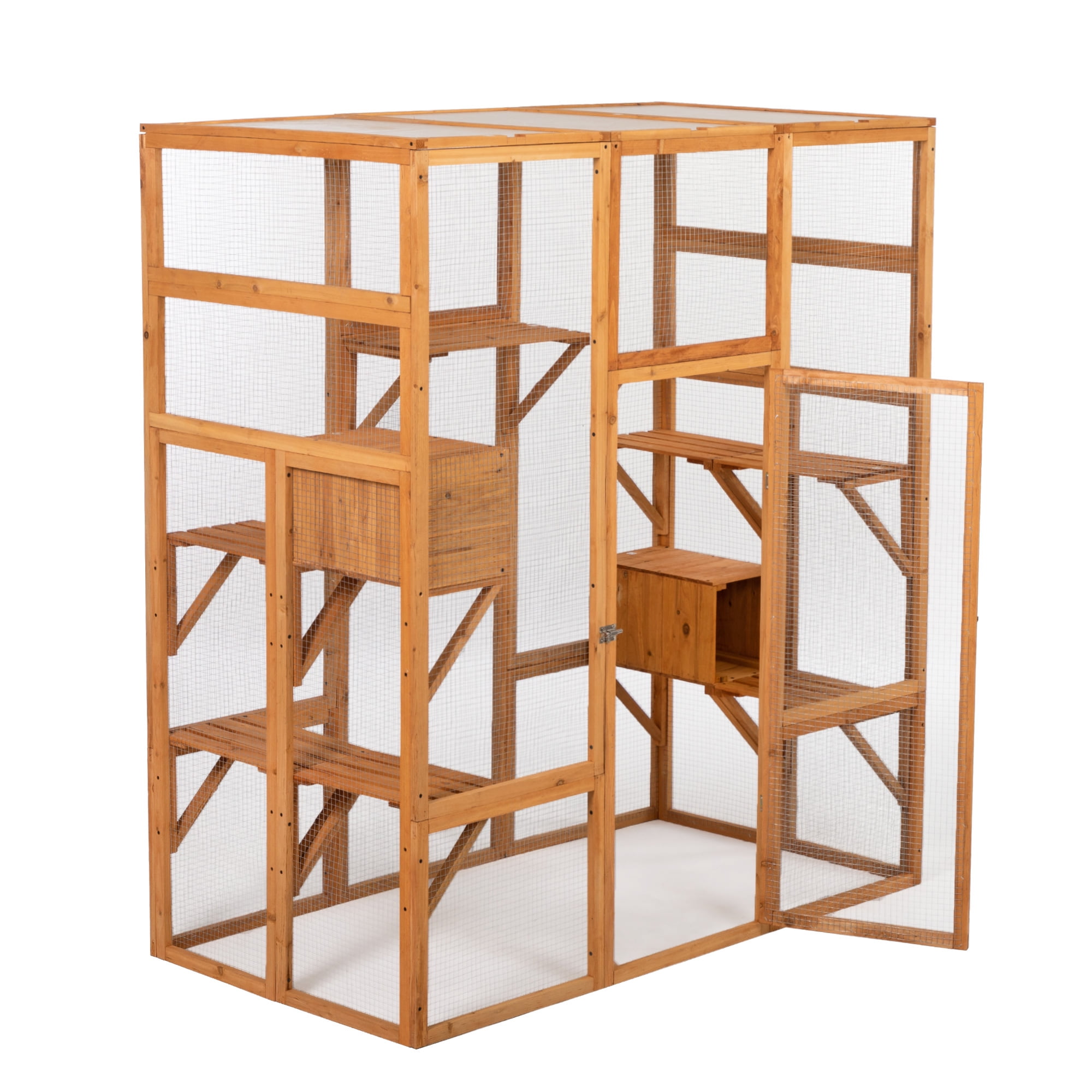 Pefilos 70" Outdoor Cat Enclosures, Cat House, Cat Shelter, Large Cat Cages Wooden Animal Cage with Doors Lounge Platforms and Weatherproof Roof, Orange Pefilos 70" Outdoor Cat Enclosures, Cat House, Cat Shelter, Large Cat Cages Wooden Animal Cage with Doors Lounge Platforms and Weatherproof Roof, Orange