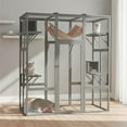 thumbnail image 1 of Pefilos 70" Outdoor Wood Cat House, Catio Kitty Enclosure Large Cat Cage Condo Playpen with Platforms and Small House, Gray, 1 of 8