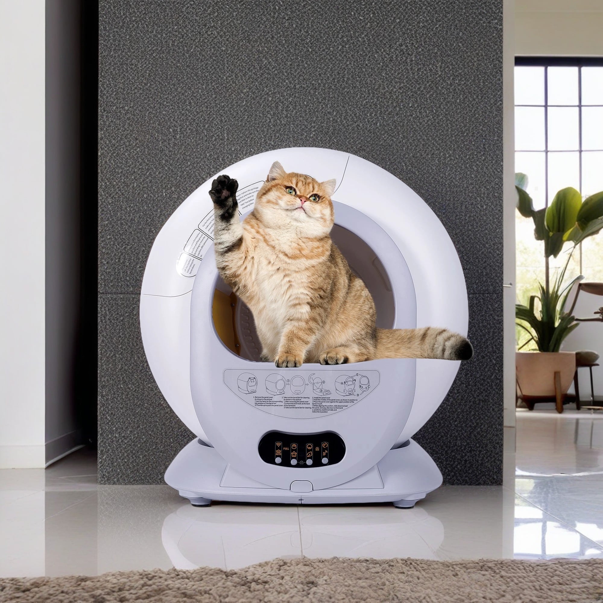 Pefilos 65L Self Cleaning Cat Litter Box, Automatic Cat Litter Box Self App Control Support 2.4G/5G, Anti-Pinch/Health Monitoring/Odor-Removal, Gray Pefilos 65L Self Cleaning Cat Litter Box, Automatic Cat Litter Box Self App Control Support 2.4G/5G, Anti-Pinch/Health Monitoring/Odor-Removal, Gray
