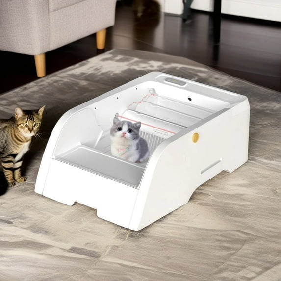 Pefilos Self-Cleaning Cat Litterbox, Never Scoop Litter Again, Less Tracking, Better Odor Control, White