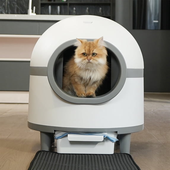 Pefilos 70L Self Cleaning Cat Litter Box for Multiple Cats, App Control/Odor Removal Automatic Cat Litter Box Includes Trash Bags and Strainer, White