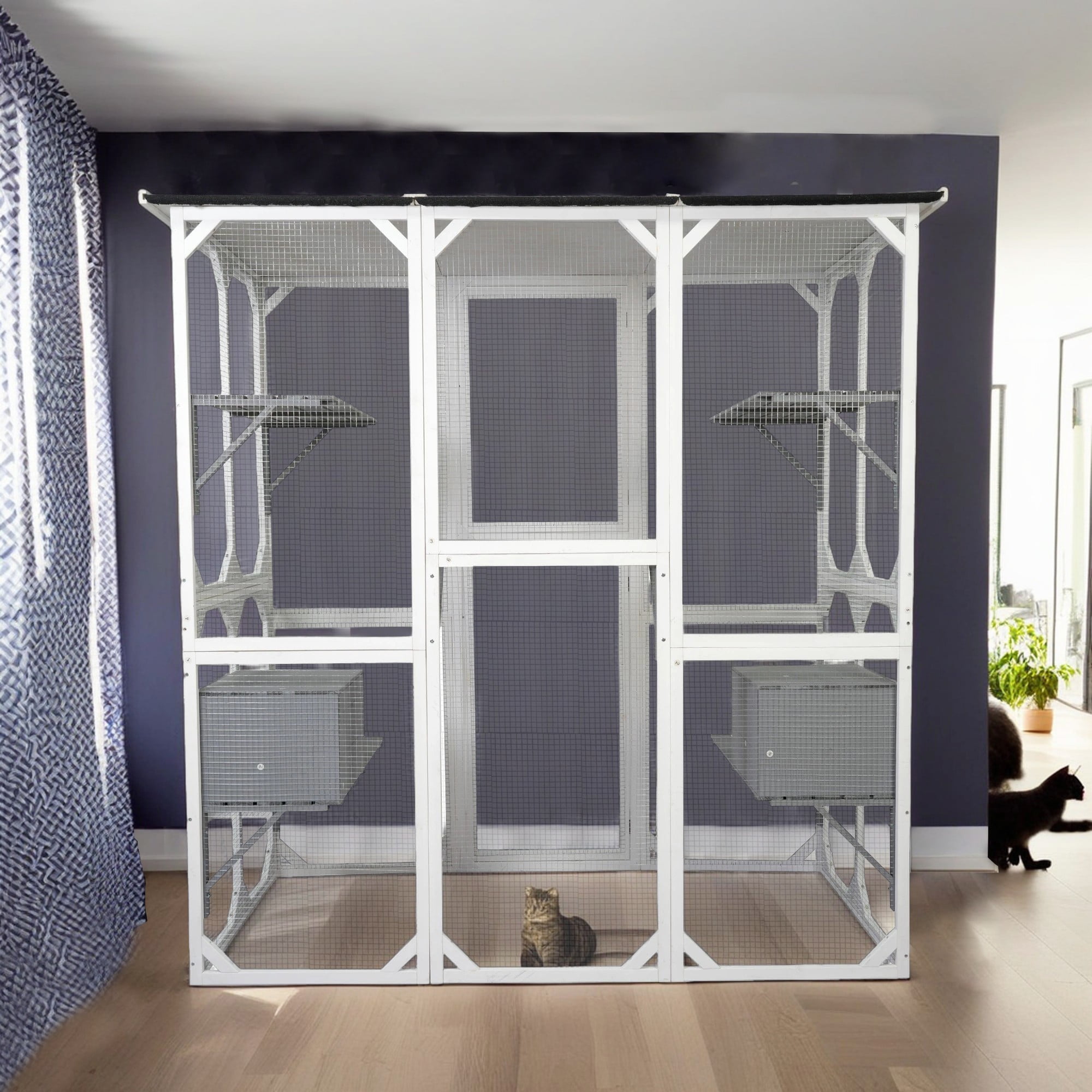 Pefilos 71" Cat House Outdoor Catio Kitty Enclosure with Enter Door, Wood Cat Cage Condo Indoor Playpen with Platforms and Small House, White Pefilos 71" Cat House Outdoor Catio Kitty Enclosure with Enter Door, Wood Cat Cage Condo Indoor Playpen with Platforms and Small House, White