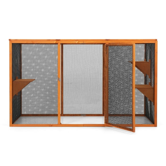 Pefilos 71" Detachable Cat Enclosure with Waterproof Roof and 3 Jumping Platforms, Indoor and Outdoor Cat Cage Playpen, Wood Cat Houses, Orange