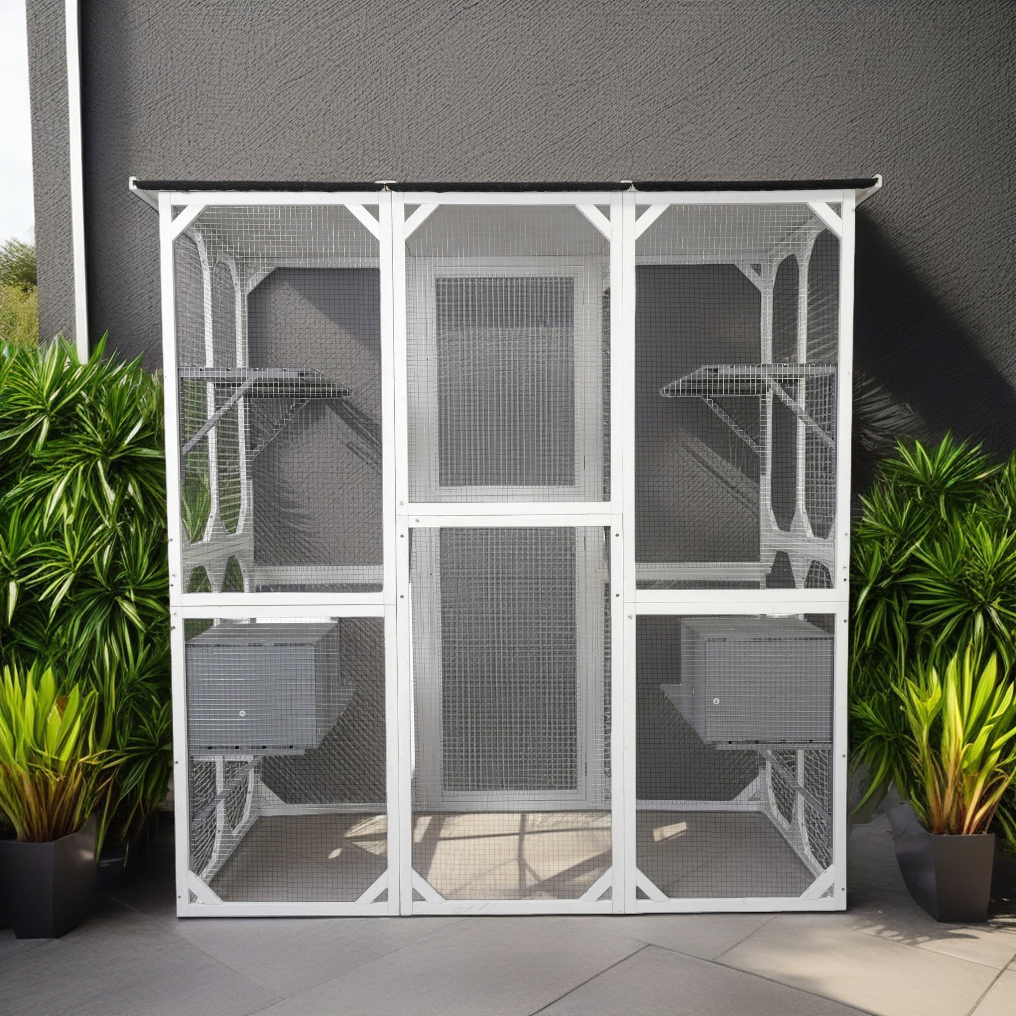 Pefilos 71" Large Cat House Wooden Catio Outdoor Cat Enclosure for Mulitiple Cats Walk in Cat Cage with Asphalt Roof, White Pefilos 71" Large Cat House Wooden Catio Outdoor Cat Enclosure for Mulitiple Cats Walk in Cat Cage with Asphalt Roof, White