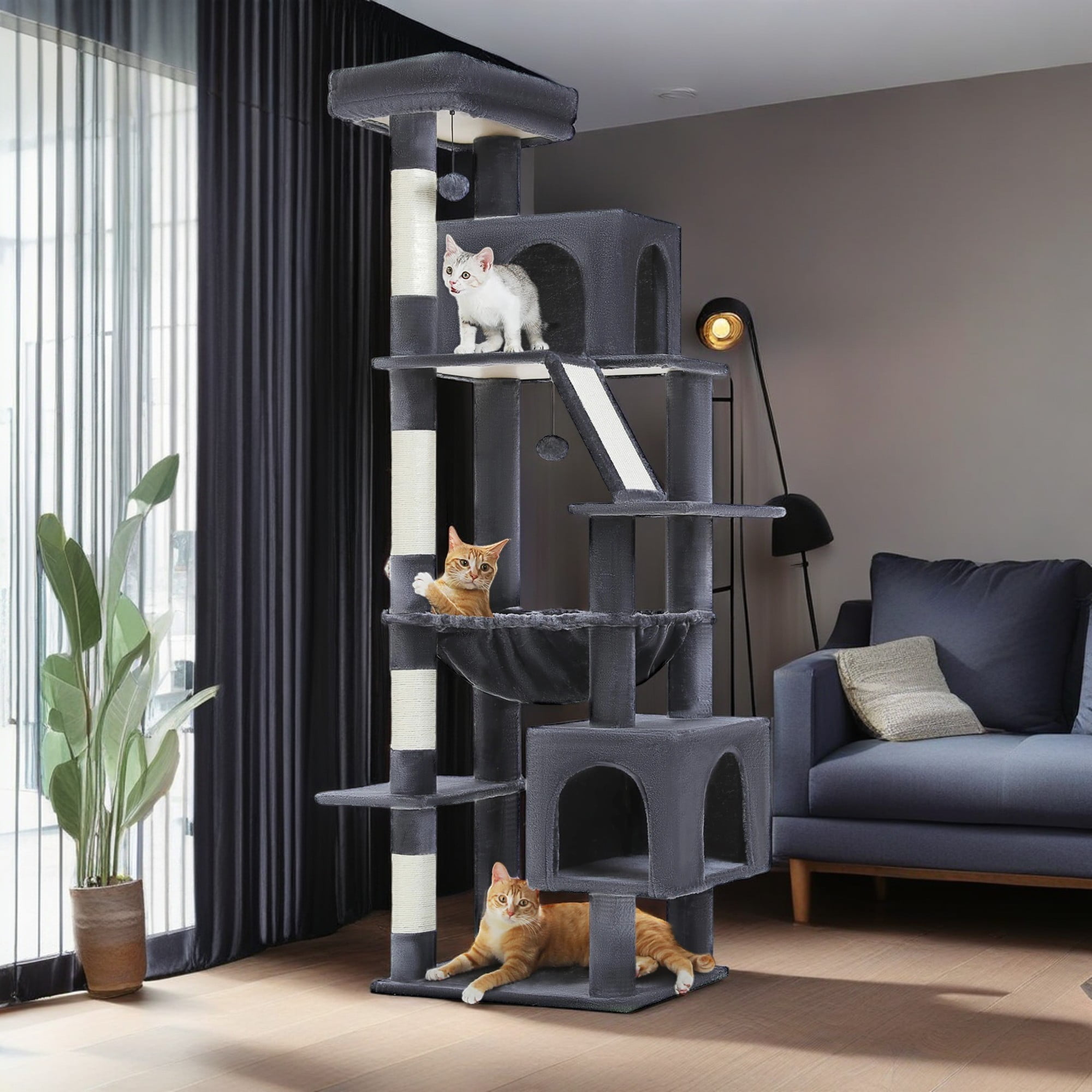Pefilos 71" Large Cat Tree Tower for Indoor Cats, Multi-Level Cat Tree House with Padded Perches, Scratcher, Hammock, 2 Cozy Cat Condos and Scratching Posts, Dark Gray Pefilos 71" Large Cat Tree Tower for Indoor Cats, Multi-Level Cat Tree House with Padded Perches, Scratcher, Hammock, 2 Cozy Cat Condos and Scratching Posts, Dark Gray