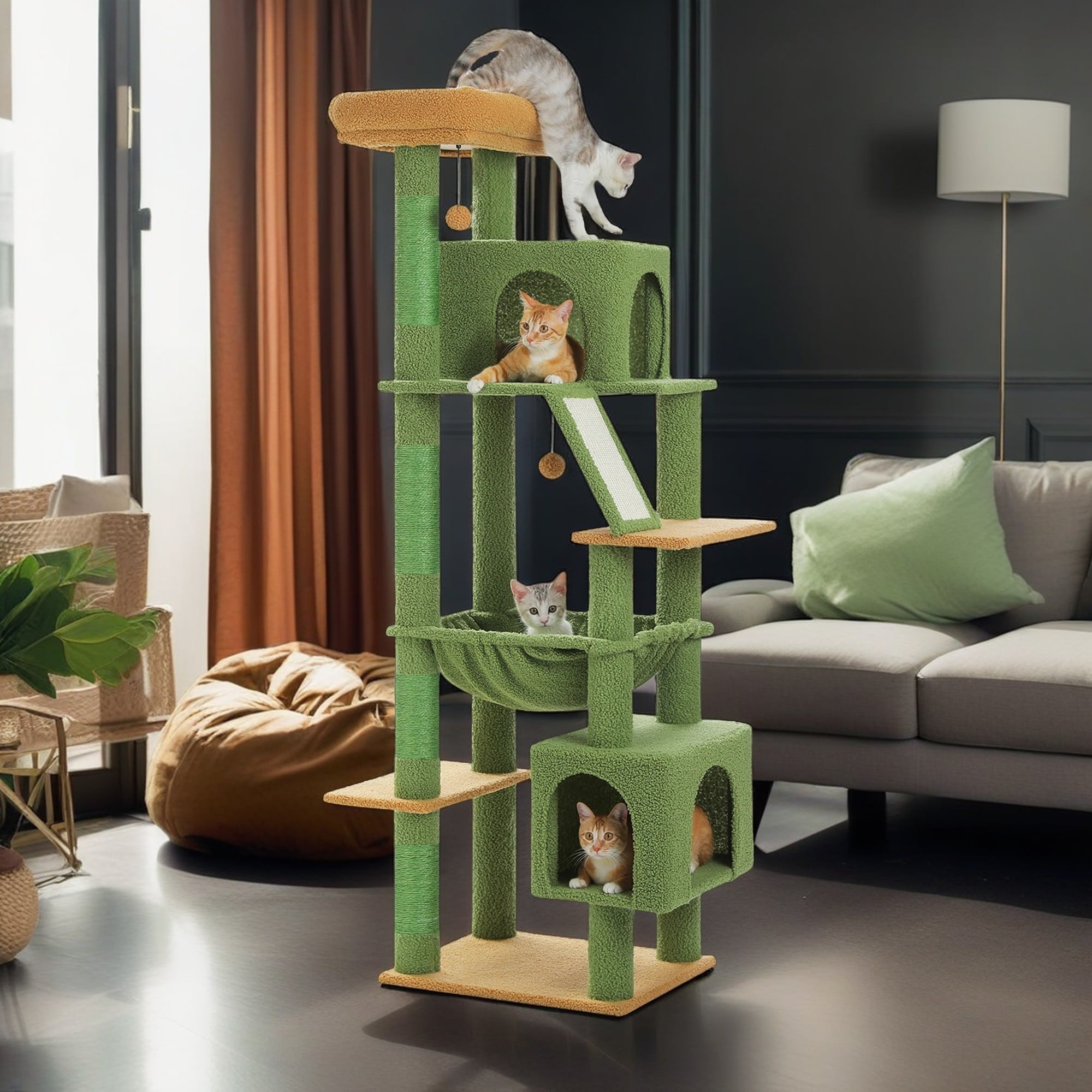 Pefilos 71" Large Cat Tree Tower for Indoor Cats, Multi-Level Cat Tree House with Padded Perches, Scratcher, Hammock, 2 Cozy Cat Condos and Scratching Posts, Green Pefilos 71" Large Cat Tree Tower for Indoor Cats, Multi-Level Cat Tree House with Padded Perches, Scratcher, Hammock, 2 Cozy Cat Condos and Scratching Posts, Green