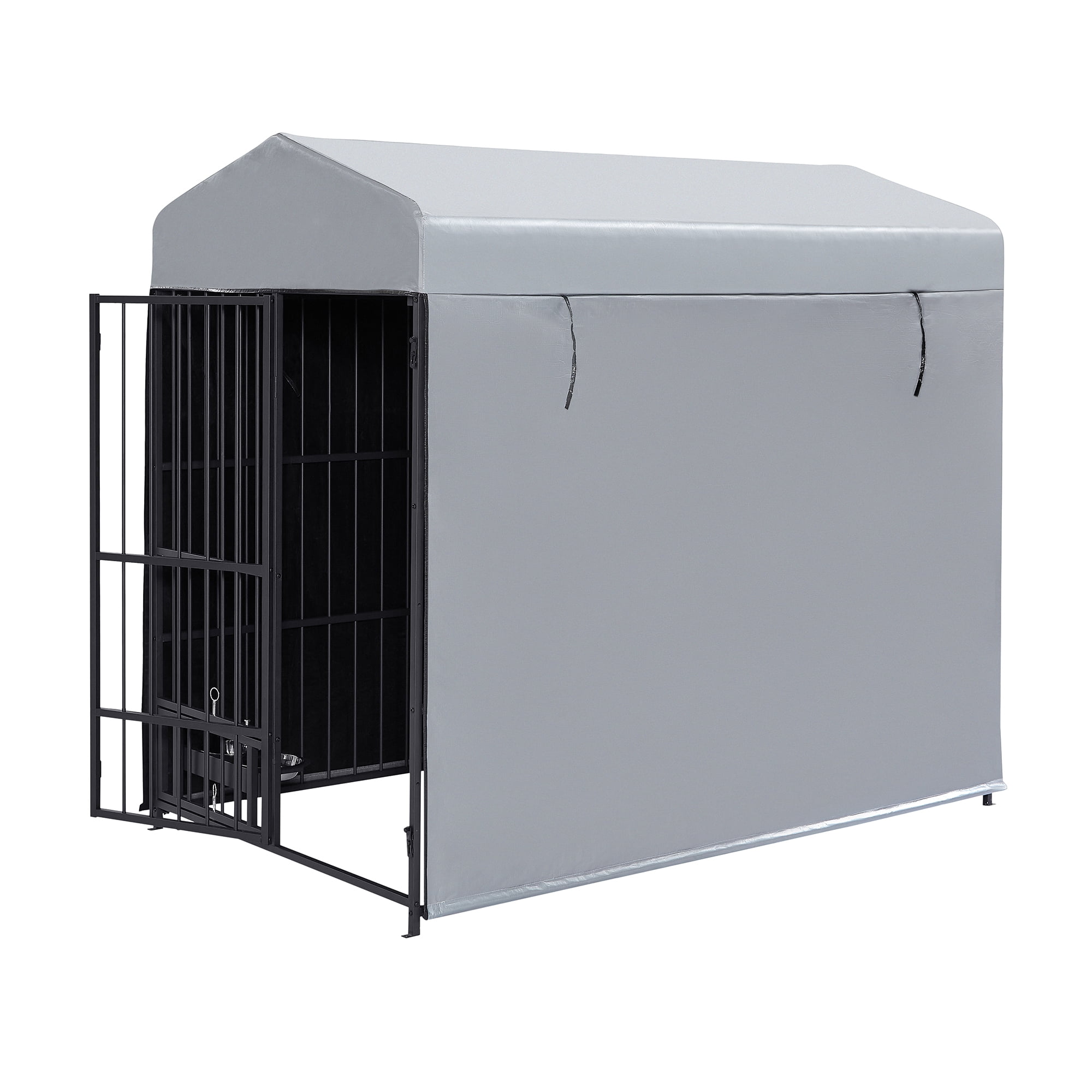 Pefilos 71" Large Dog Kennel House, Outdoor Dog Playpen Cage for Medium Dogs Fence with Secure Lock, Roof Cover, Feeding Bowl, Black Pefilos 71" Large Dog Kennel House, Outdoor Dog Playpen Cage for Medium Dogs Fence with Secure Lock, Roof Cover, Feeding Bowl, Black