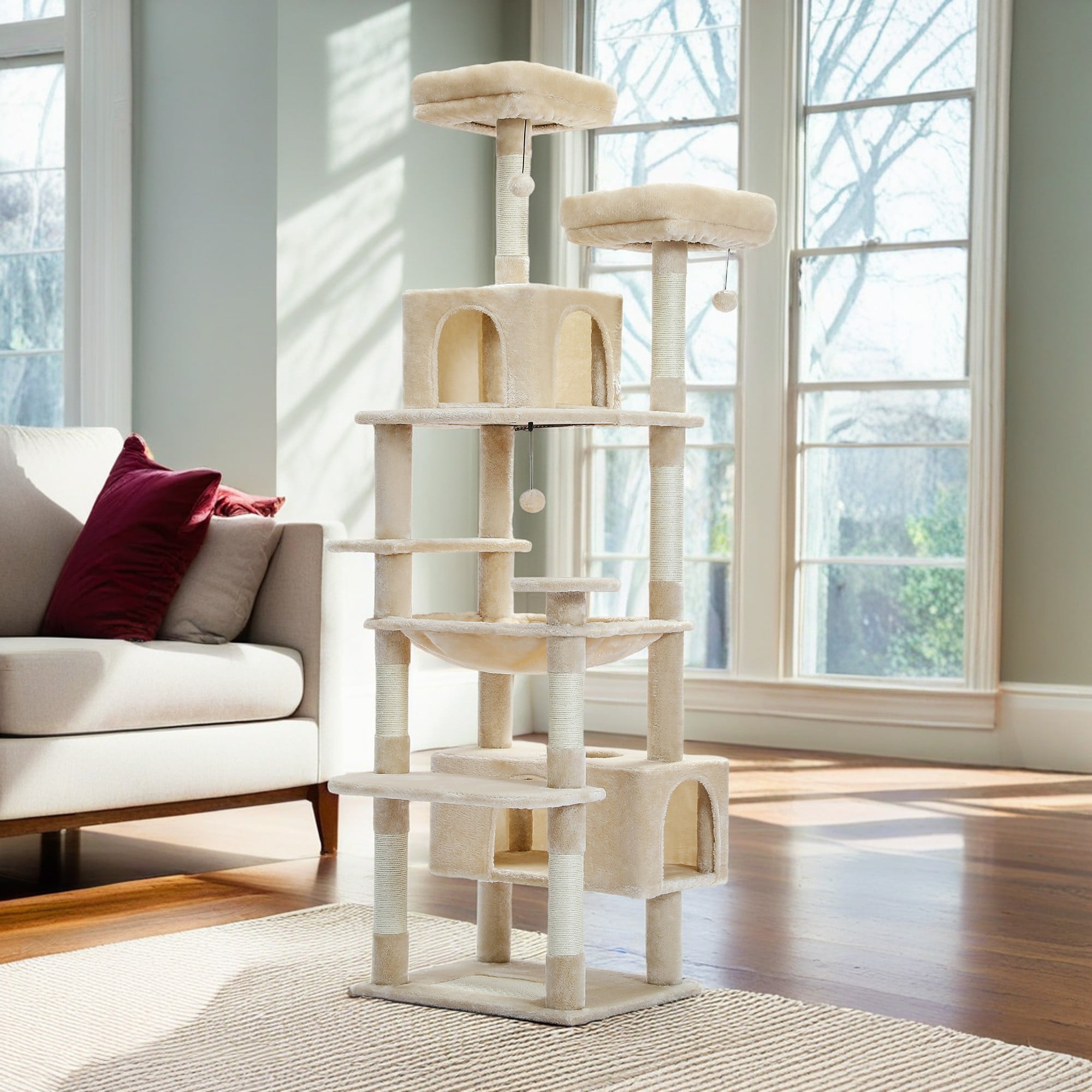 Pefilos 72" Cat Tree Tower for Large Cats, Indoor Cat Condo with Sisal-Covered Scratching Posts and Pads, 2 Padded Perch, Beige Pefilos 72" Cat Tree Tower for Large Cats, Indoor Cat Condo with Sisal-Covered Scratching Posts and Pads, 2 Padded Perch, Beige