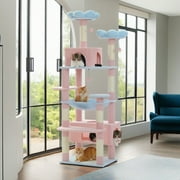 Pefilos 72" Cat Tree Tower for Large Cats, Indoor Cat Condo with Sisal-Covered Scratching Posts and Pads, 2 Padded Perch, Blue