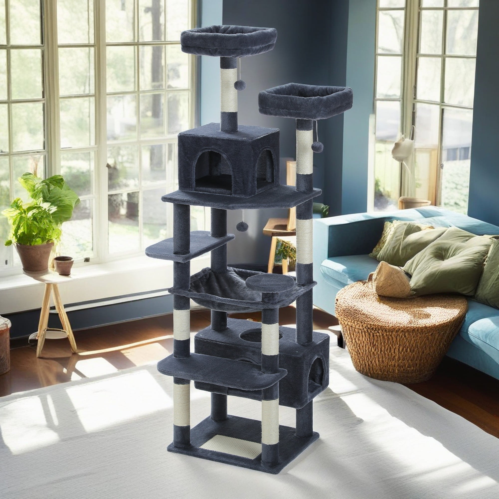 Pefilos 72" Cat Tree Tower for Large Cats, Indoor Cat Condo with Sisal-Covered Scratching Posts and Pads, 2 Padded Perch, Dark Gray Pefilos 72" Cat Tree Tower for Large Cats, Indoor Cat Condo with Sisal-Covered Scratching Posts and Pads, 2 Padded Perch, Dark Gray
